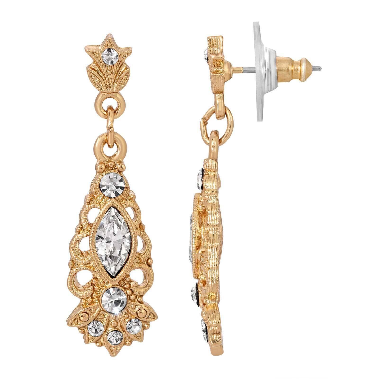 1928 Art Deco Crystal Drop Earrings - Vintage Filigree Jewelry for Women - Elegant Dangle Earrings for Parties, Weddings & Special Occasions