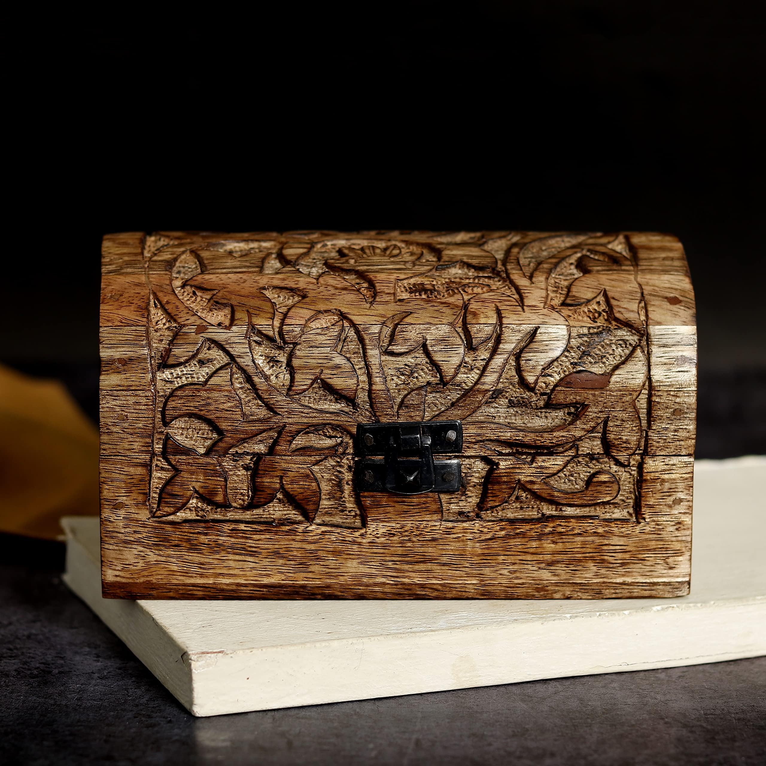 Hand Carved Wooden Keepsake Box - Multipurpose Jewelry Organizer & Decorative Storage Box - Handcrafted Wooden Gift Box (Brown) - Perfect for Jewelry, Keepsakes & Home Décor Organization