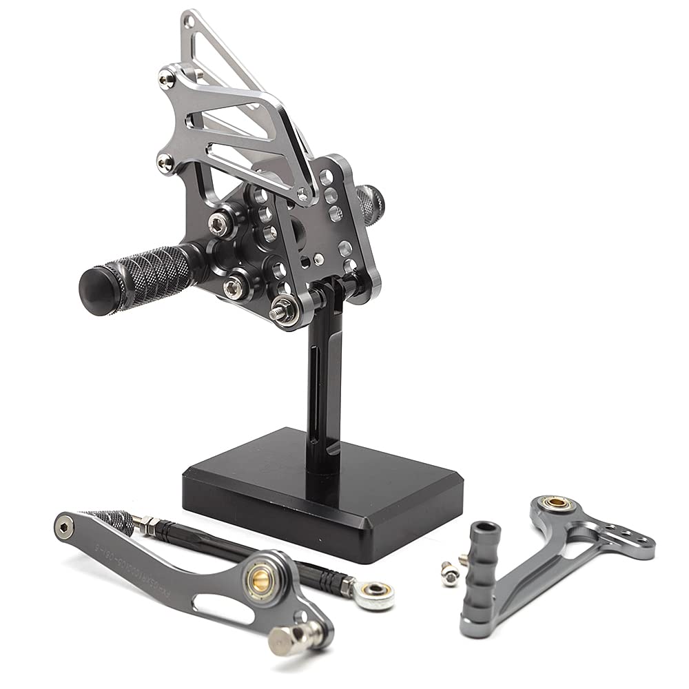 Adjustable CNC GSXR1000 05-06 Motorcycle Rearset Foot Pegs - Fully Customizable Footrests for Suzuki GSX-R1000 (2005-2006) - Lightweight Gray Foot Boards for Racing & Street Riding