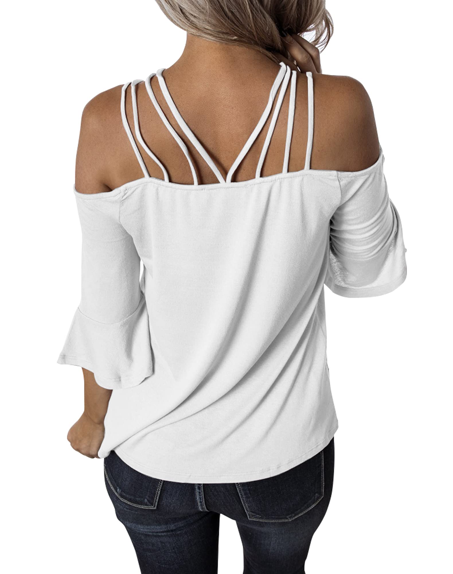Women's Spaghetti Strap Cold Shoulder Tops - Casual Half Sleeve Blouses for Summer Outfits, Beach Wear & Date Night