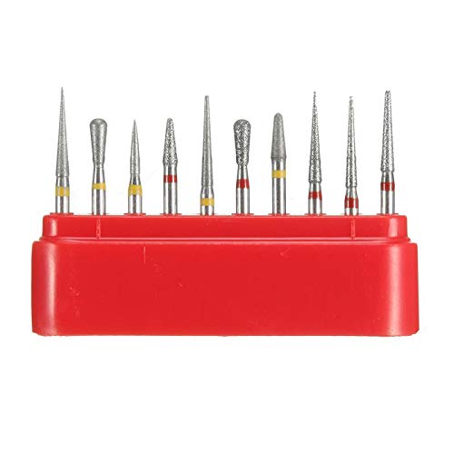 10Pcs Dental Diamond Burs Drill Set - 1.6mm High Speed Handpiece for Teeth Whitening & Dentistry - Includes Red Burs Holder Block - Perfect for Professional Dental Procedures & Home Teeth Care