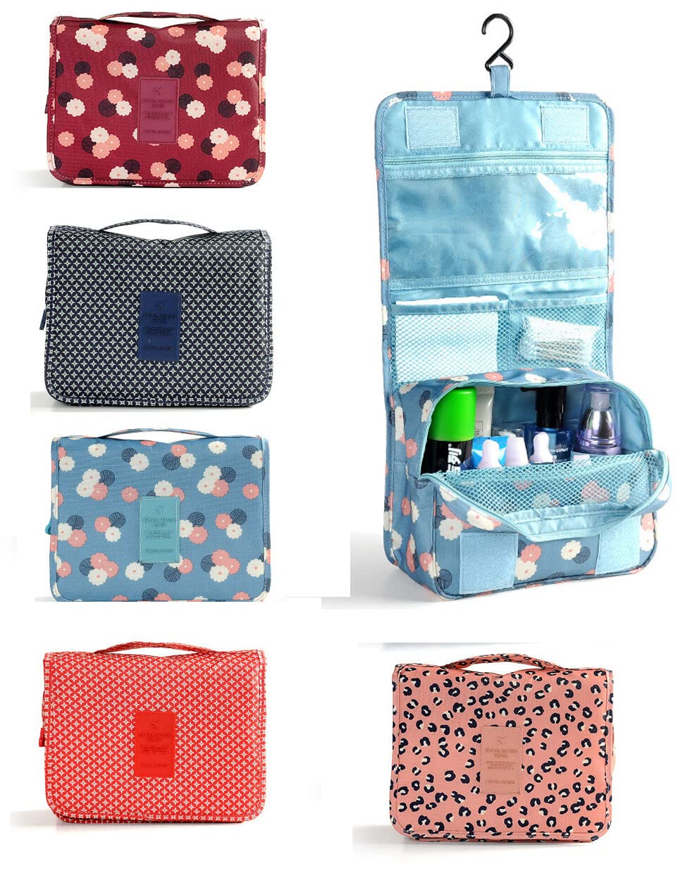 VARiSTY Portable Travel Makeup Bag for Women - Waterproof Cosmetic Organizer Pouch with Multiple Pockets, Toiletry Bag for Makeup Brushes & Skincare Products - Perfect for Vacation, Gym, Business Trips & Daily Use (Multicolor Patterns)