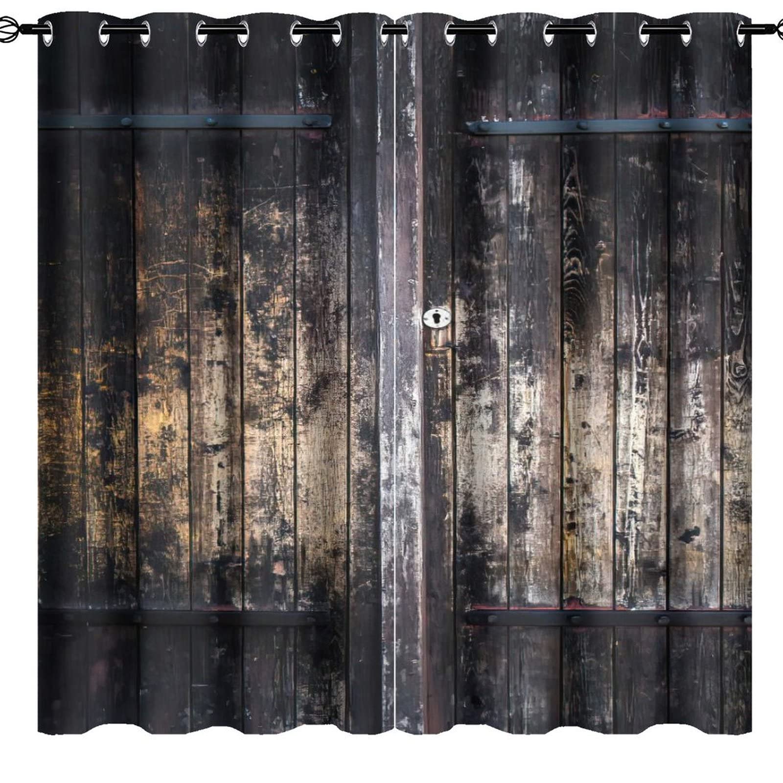 Rustic Wooden Barn Door Curtains 63x63 Inch - Vintage Style Farmhouse Curtain Panel for Living Room, Bedroom & Home Decor | Perfect for Farmhouse, Cottage & Rustic Interior Design
