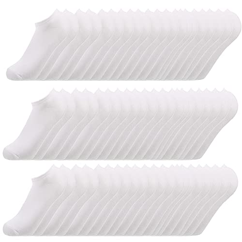 30 Pairs Men's Ankle Socks - Low Cut Breathable Athletic Socks for Running, Gym & Casual Wear - Bulk Pack (White) - Perfect for Sports, Workouts & Everyday Comfort