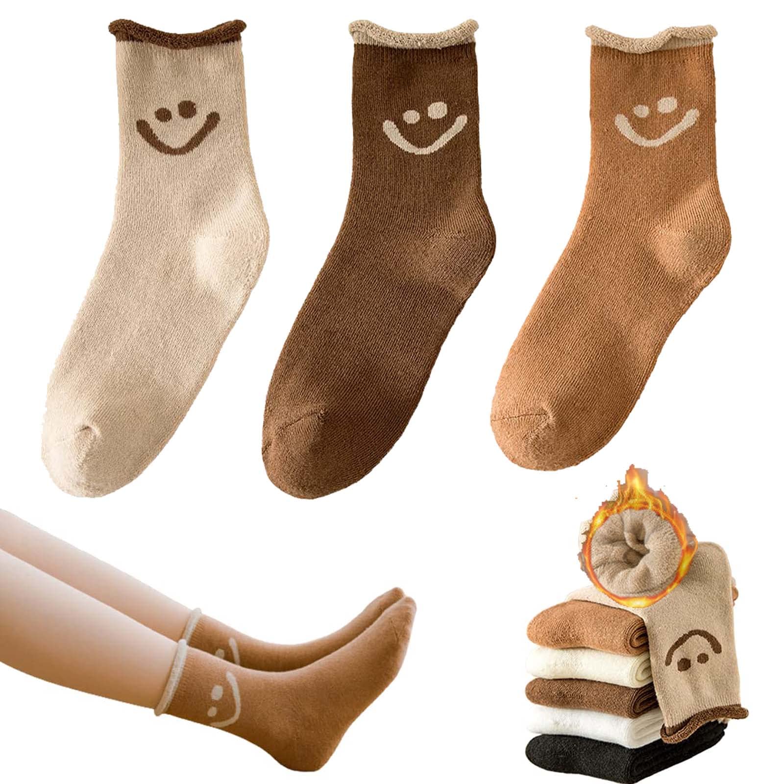 Funny Cartoon Smile Face Cotton Socks - 3/6 Pairs Pack for Women & Men - Warm Thermal Ankle Socks for Fall Winter - Cute Mid-Tube Socks for Casual Wear, Home, Office & Gifts