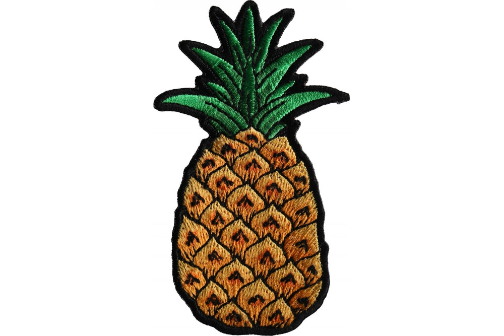 Fresh Pineapple Patch Embroidered Iron-On Applique 2 x 3.5 Inch for DIY Crafts, Clothing Customization, and Home Decor Projects