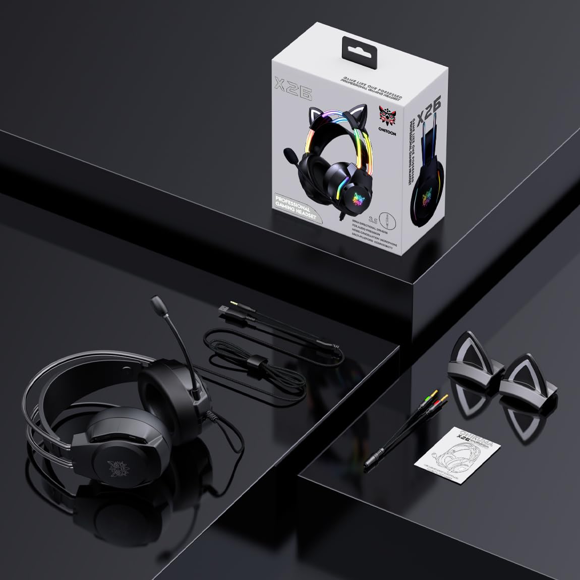Cat Ear Gaming Headset with Microphone - RGB Rainbow LED Lights & Virtual 7.1 Surround Sound - Wired Over-Ear Headphones for PC, Laptop, PS4, PS5, Xbox, Nintendo Switch - Perfect for Streaming, Esports & Late-Night Gaming Sessions