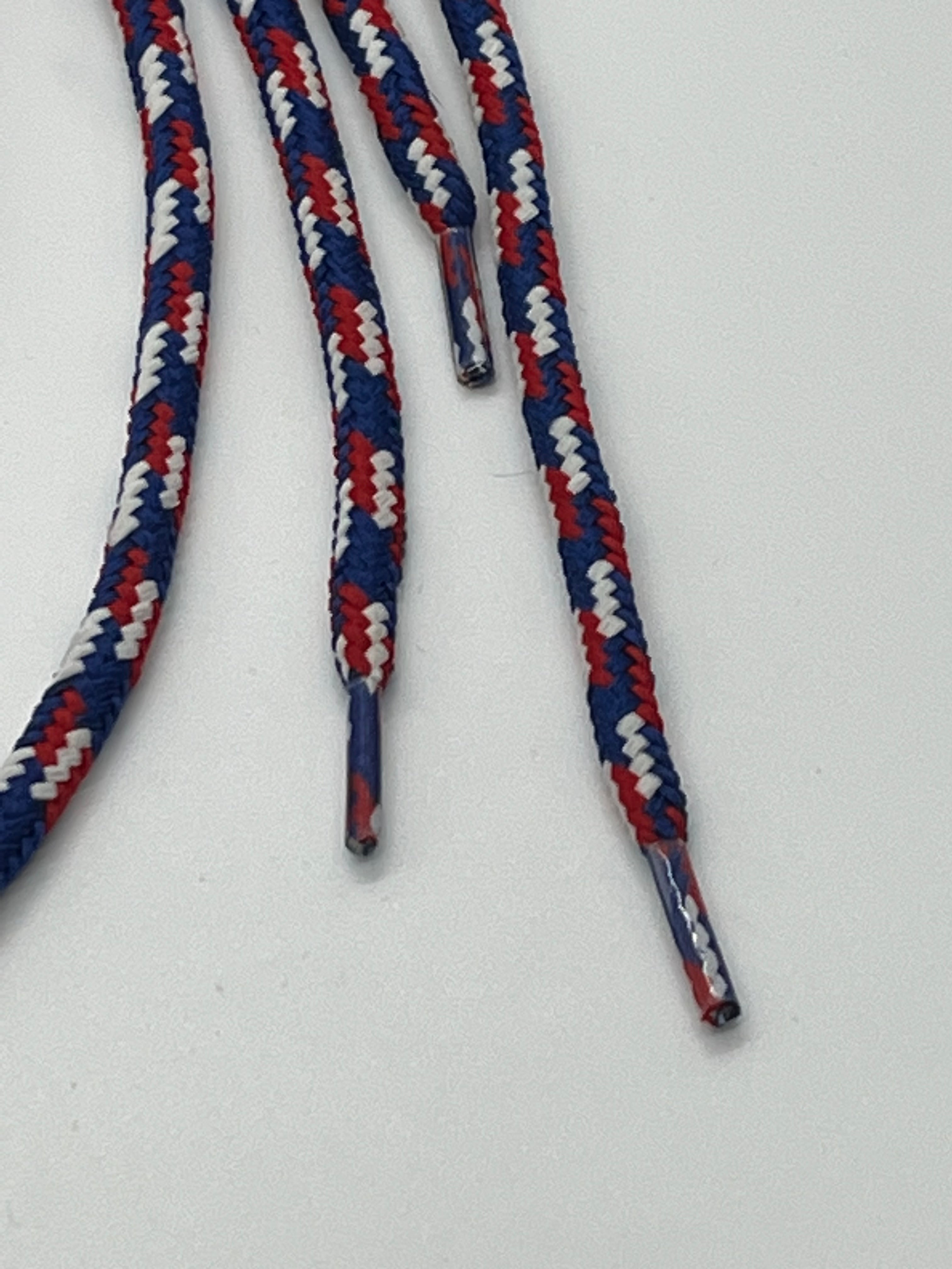 Vibrant Round Multi-Color Shoelaces - Red, White & Blue | Durable Cotton Laces for Sneakers, Boots & Casual Shoes | Perfect for Sports, Fashion & Patriotic Outfits