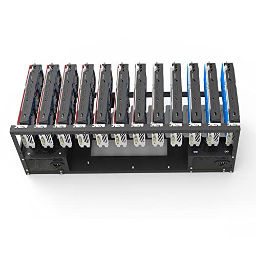6GPU/8GPU/12GPU Steel Mining Rig Frame - Open Air Miner for Bitcoin, ETH, ETC & ZEC Cryptocurrency Mining - Dual Power Supply Support - Includes 6 Cooling Fans - Perfect for Home & Commercial Crypto Mining Operations