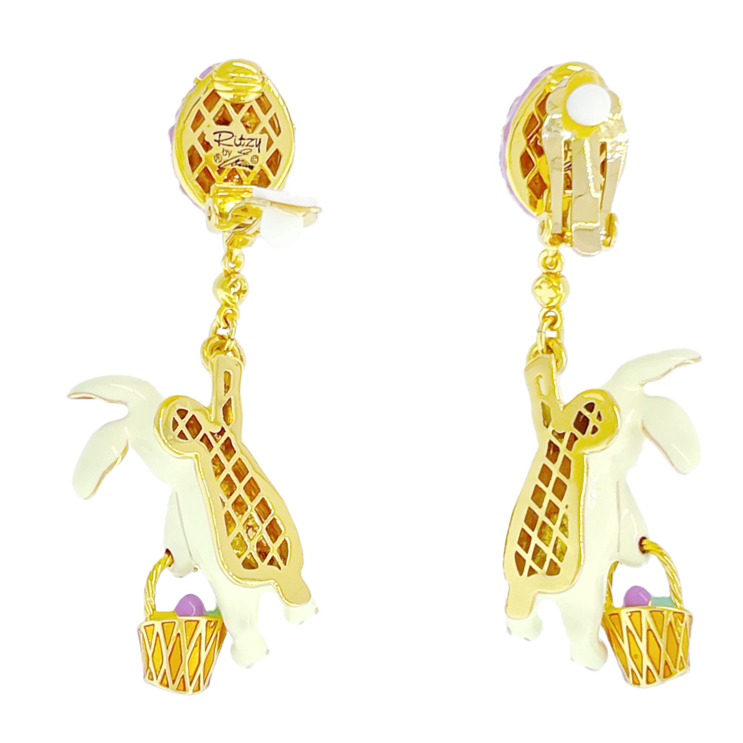 Handmade 18k Gold Plated Bunny & Egg Drop Earrings for Women - Elegant Easter Fashion Jewelry Gift for Girls | Perfect for Easter Celebrations, Parties & Spring Outfits