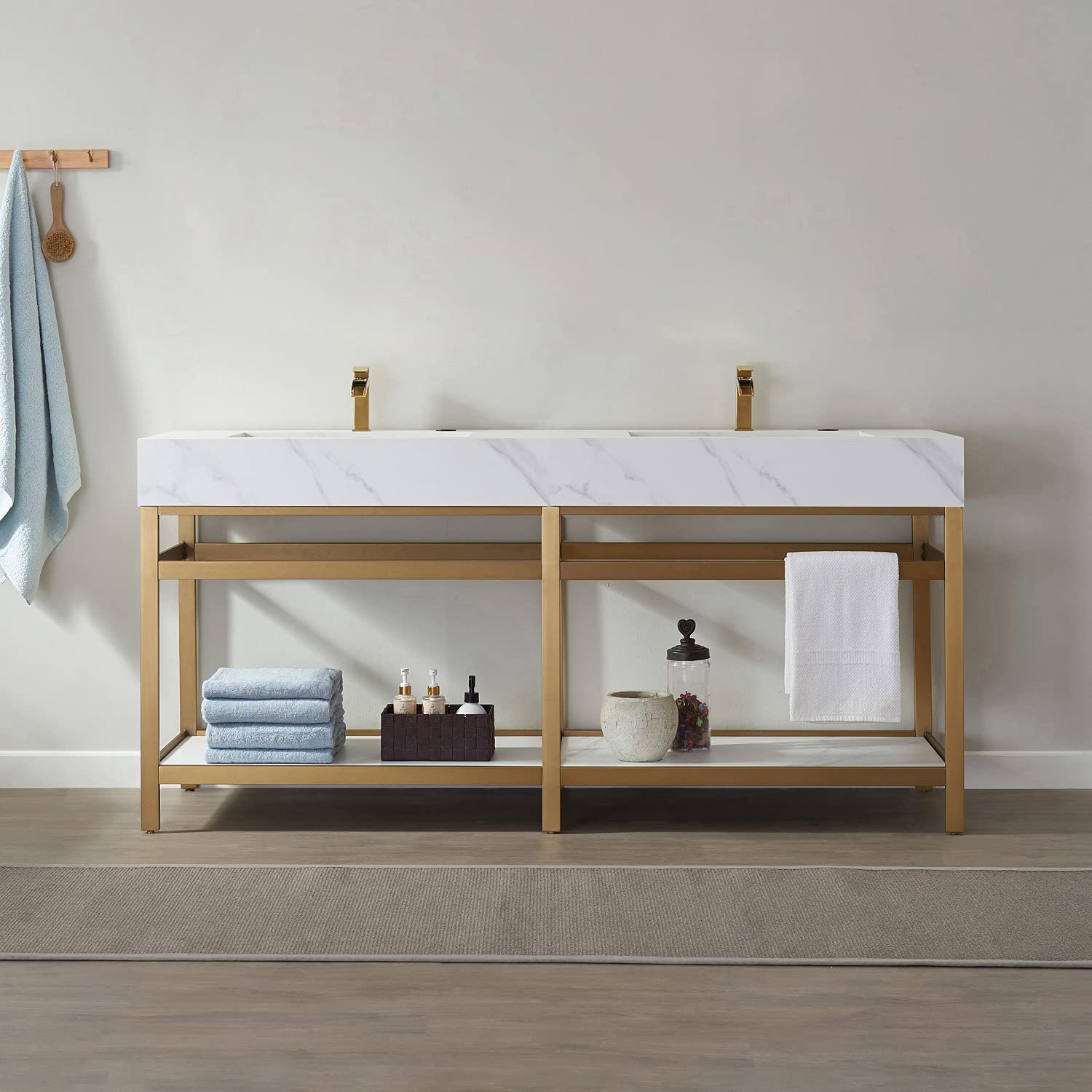 Vinnova Bilbao 36 Inch Bathroom Vanity with Soft-Close Drawers - Modern Brushed Gold Finish - Perfect for Master Bath, Guest Bath & Powder Room Remodeling