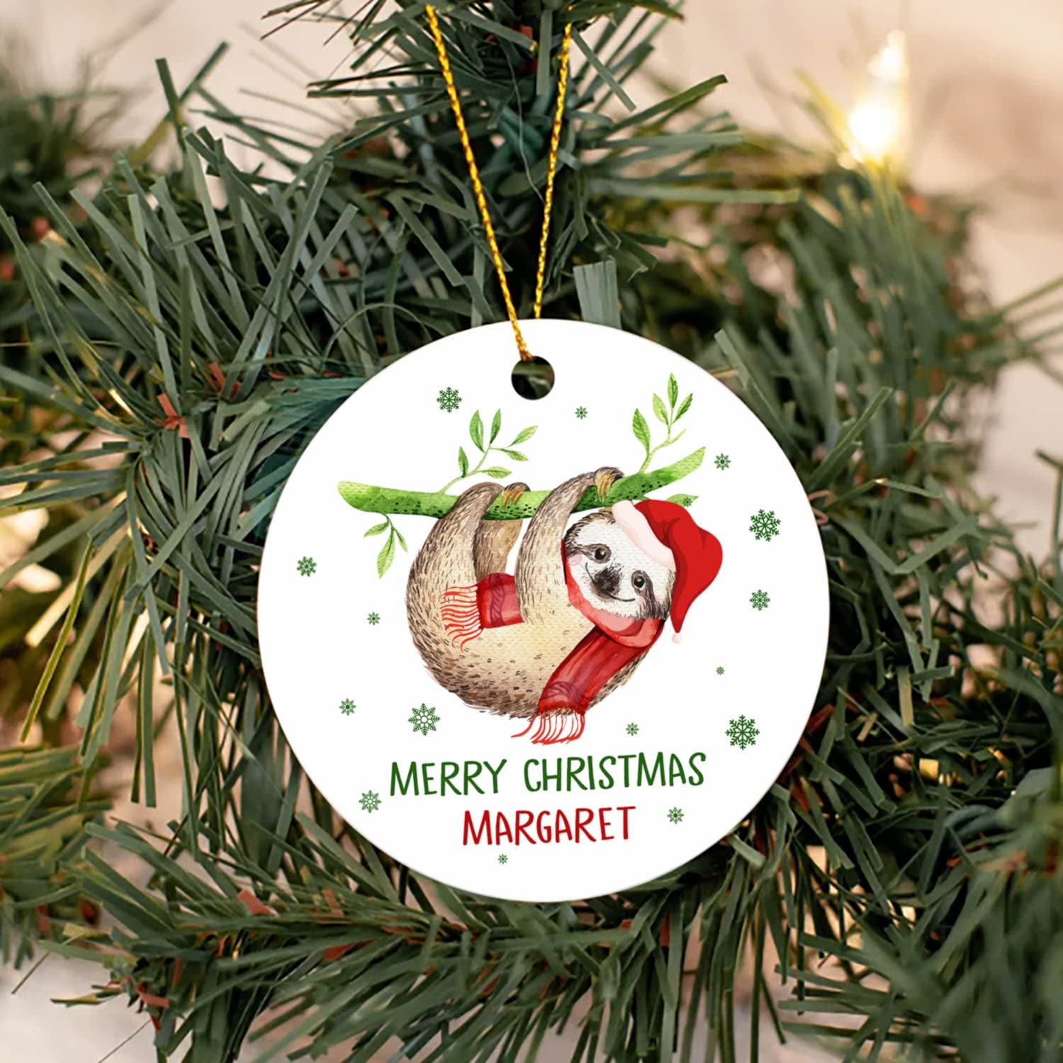 Personalized Sloth Christmas Ornament 2025 - Custom Sloth Holiday Tree Decoration - Merry Slothmas Gift for Animal Lovers - Perfect for Xmas Tree, Home Decor & Holiday Party Favors