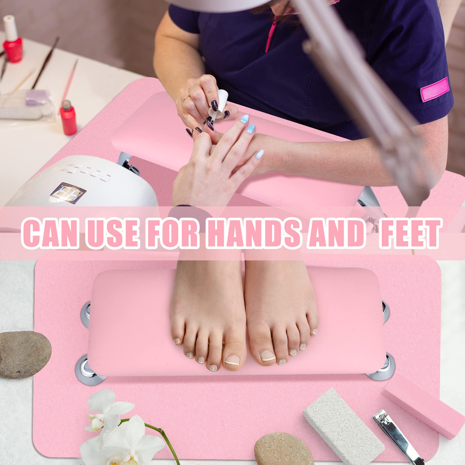 Loopeer 2-Piece Foldable Nail Hand Rest & Arm Cushion Set with Nail Table Mat - Soft Manicure Pillow Footstool for Acrylic Nails - Professional Nail Tech Supplies (Pink) | Perfect for Salon, Home Nail Art & Gel Polish Application