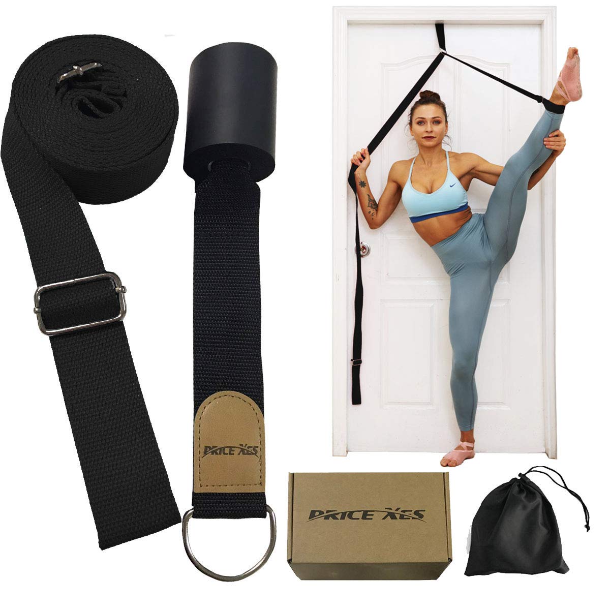 Adjustable Leg Stretching Strap with Door Anchor - Yoga Flexibility Trainer for Ballet, Dance, Cheerleading & Gymnastics - Home Workout Equipment for Splits Training & Leg Stretching Exercises (Ideal for Yoga, Pilates, Dance Practice & Home Fitness)