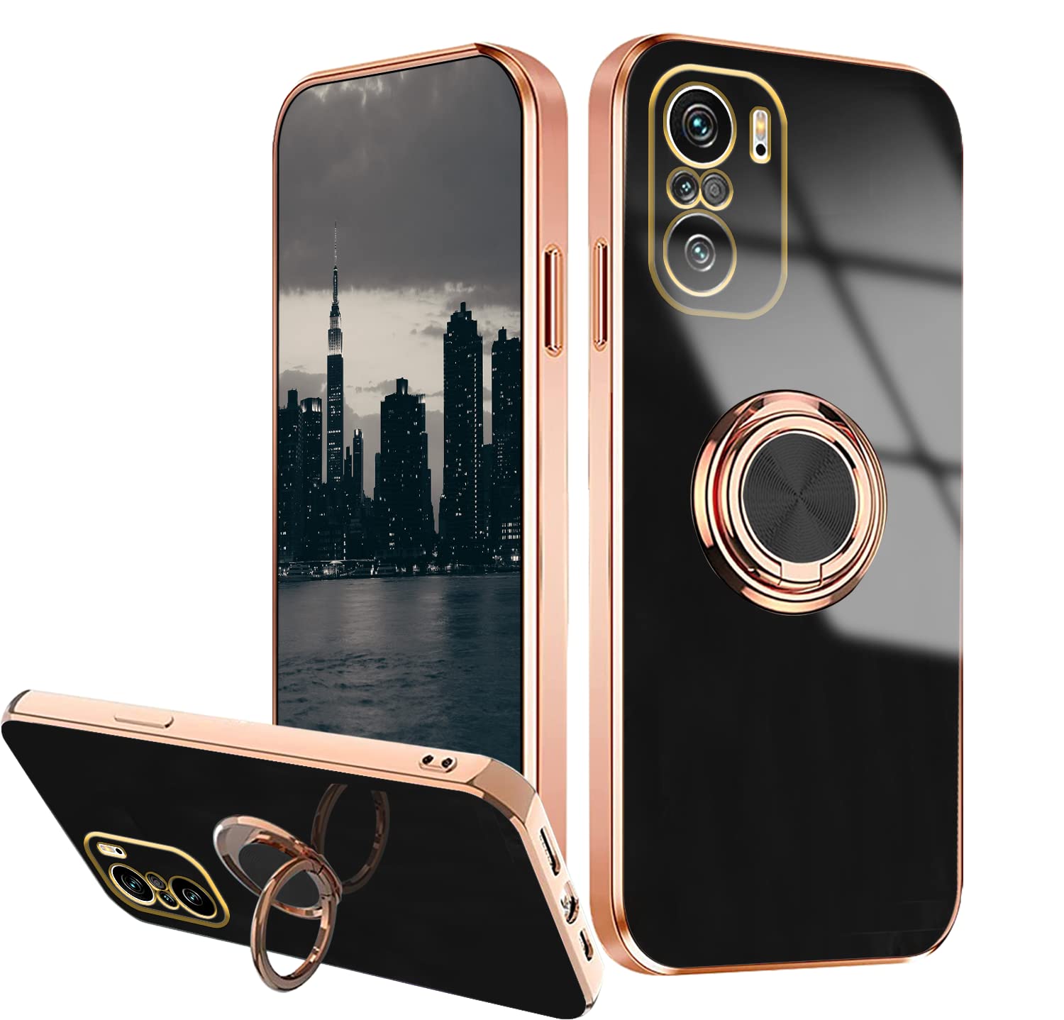 **Magnetic Ring Holder Case for Xiaomi Poco F3 & Mi 11i - Shockproof Silicone Cover with Luxury Slim Design (Green/Black) - Perfect for Hands-Free Viewing & Secure Grip**