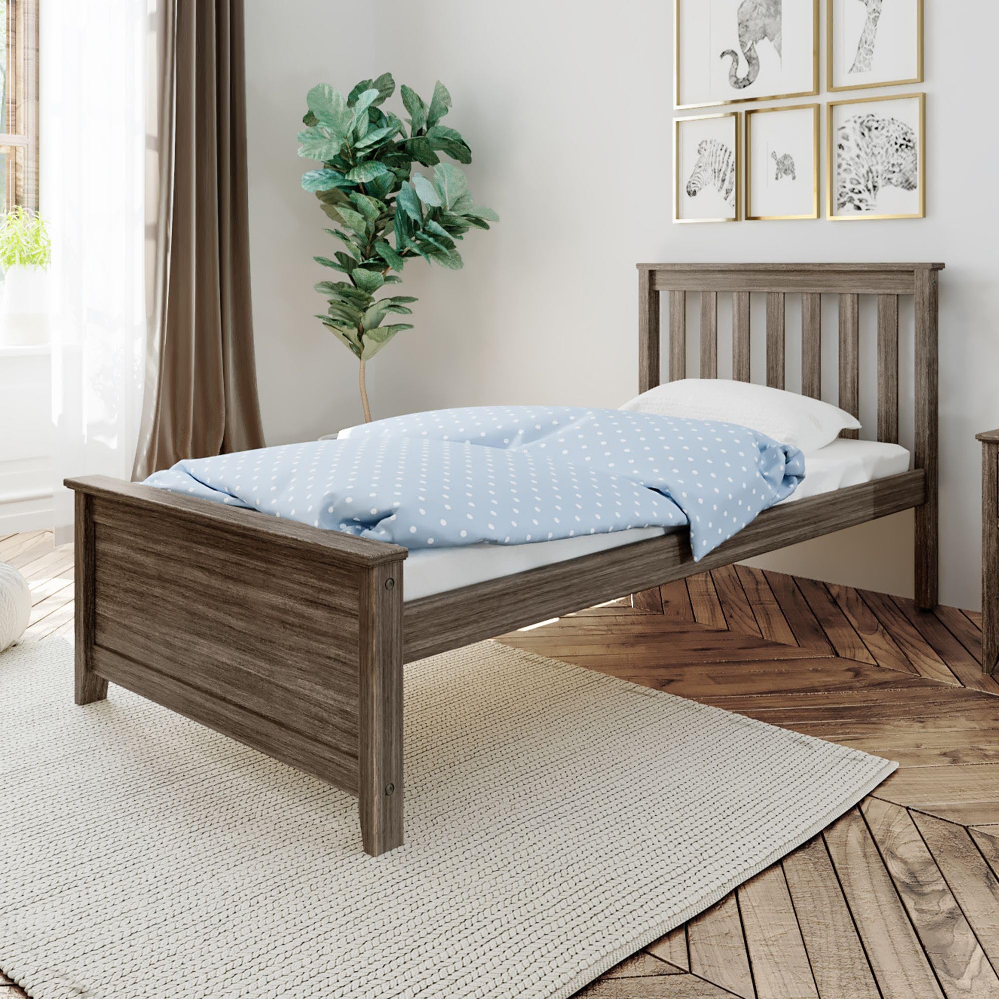 Max & Lily Solid Wood Twin Bed Frame with Slatted Headboard - No Box Spring Needed Kids Platform Bed - Easy Assembly in Clay Finish - Perfect for Children's Bedrooms, Guest Rooms & Small Spaces