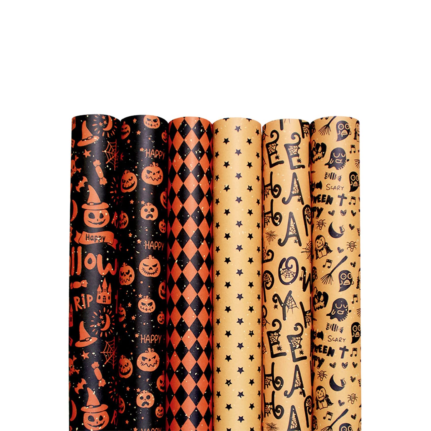 Halloween Wrapping Paper Set - 6 Sheets with Spooky Patterns for Gift Wrapping, Halloween Party Decorations, Birthday Presents & Holiday Crafts | Perfect for DIY Projects, Party Favors & Seasonal Gift Packaging