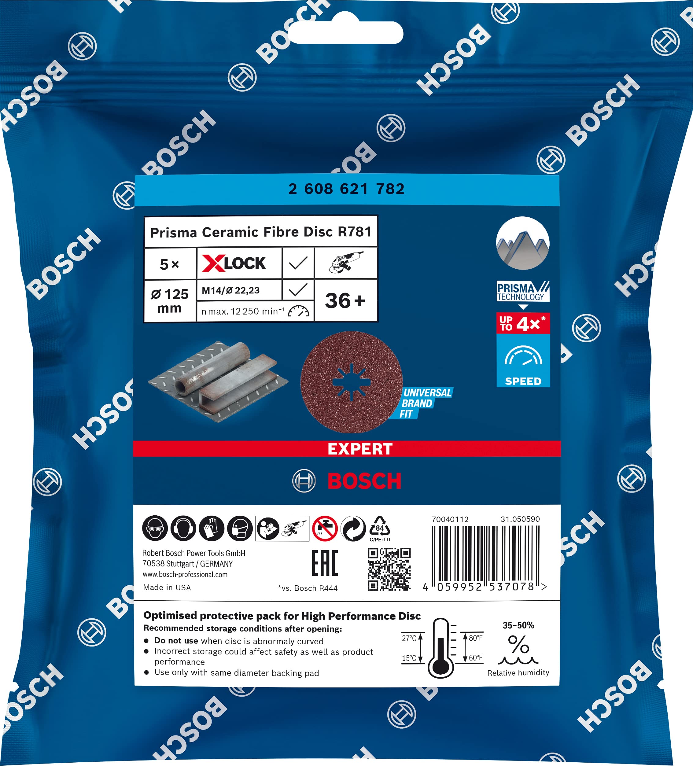 Bosch Professional 5-Pack Expert R781 Prisma Ceramic X-LOCK Fiber Discs - 125mm (5