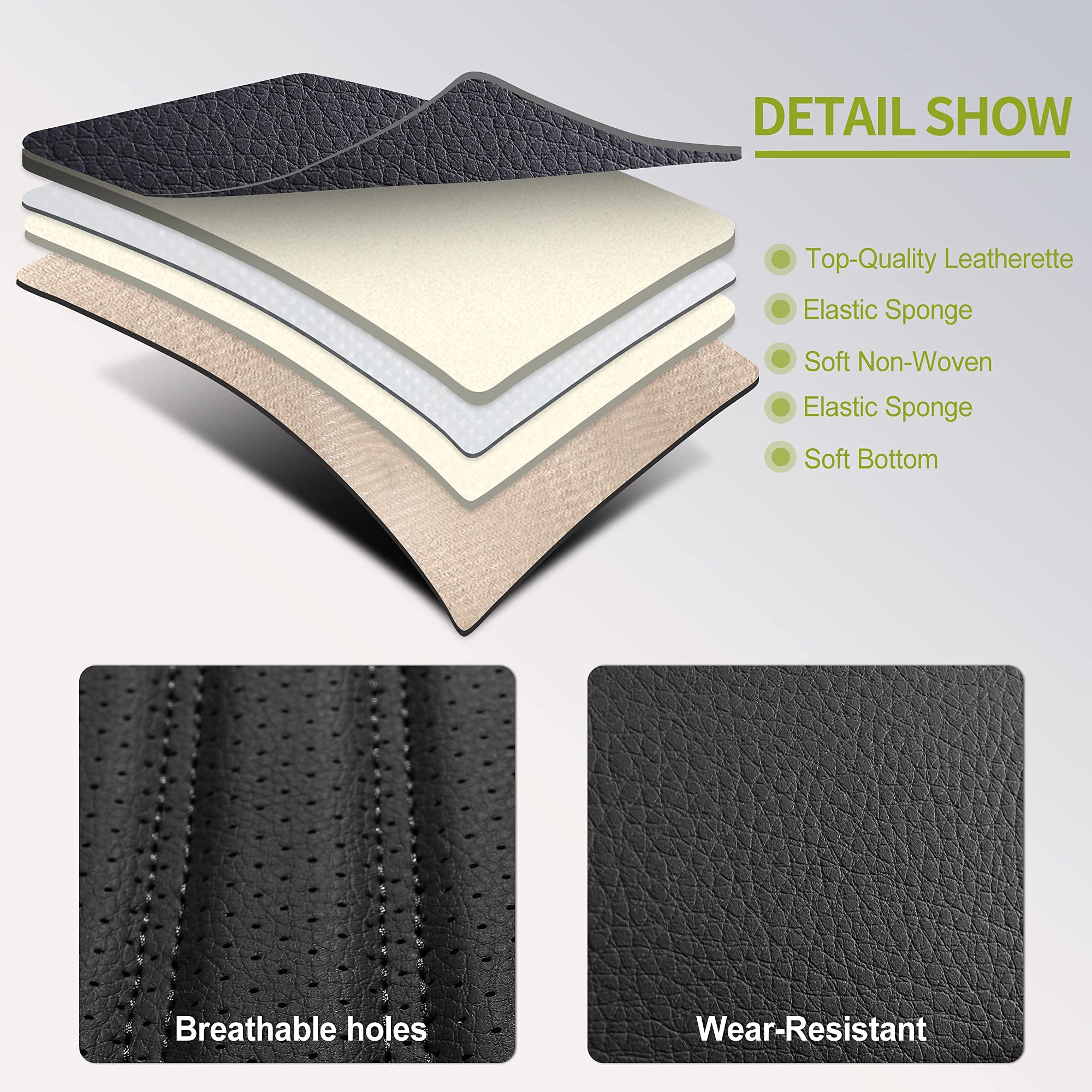Premium AOOG Leather Car Seat Covers - Universal Fit Leatherette Auto Seat Protectors for Cars, SUVs & Trucks | Non-Slip Vehicle Interior Accessories (Full Set, Black) | Perfect for Daily Commute, Road Trips & Family Protection
