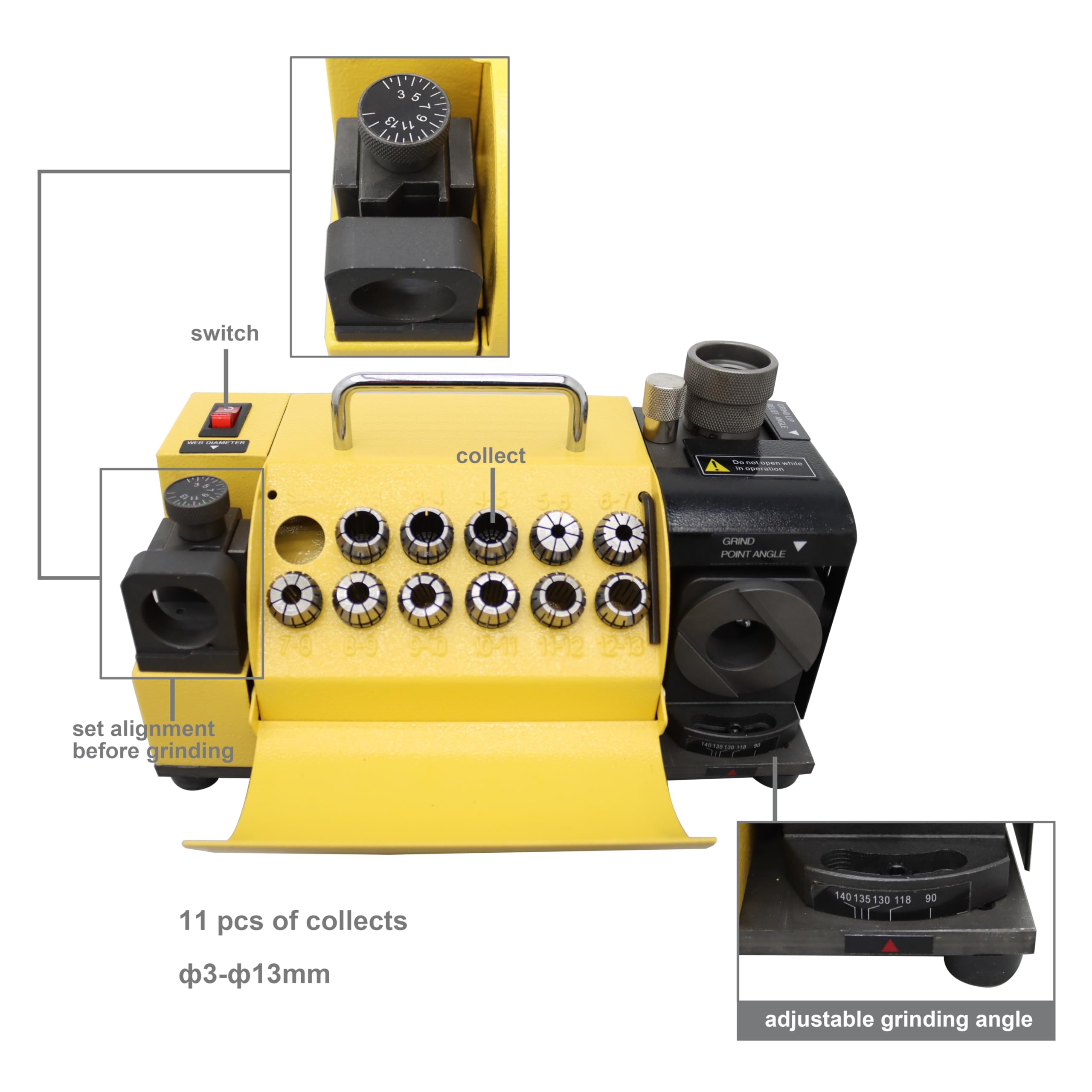 TECHTONGDA Drill Bit Grinder Sharpener for 3-13mm Bits - Professional Angle Grinding Tool for Metal, Wood & DIY Projects - Perfect for Workshop, Construction & Home Repair