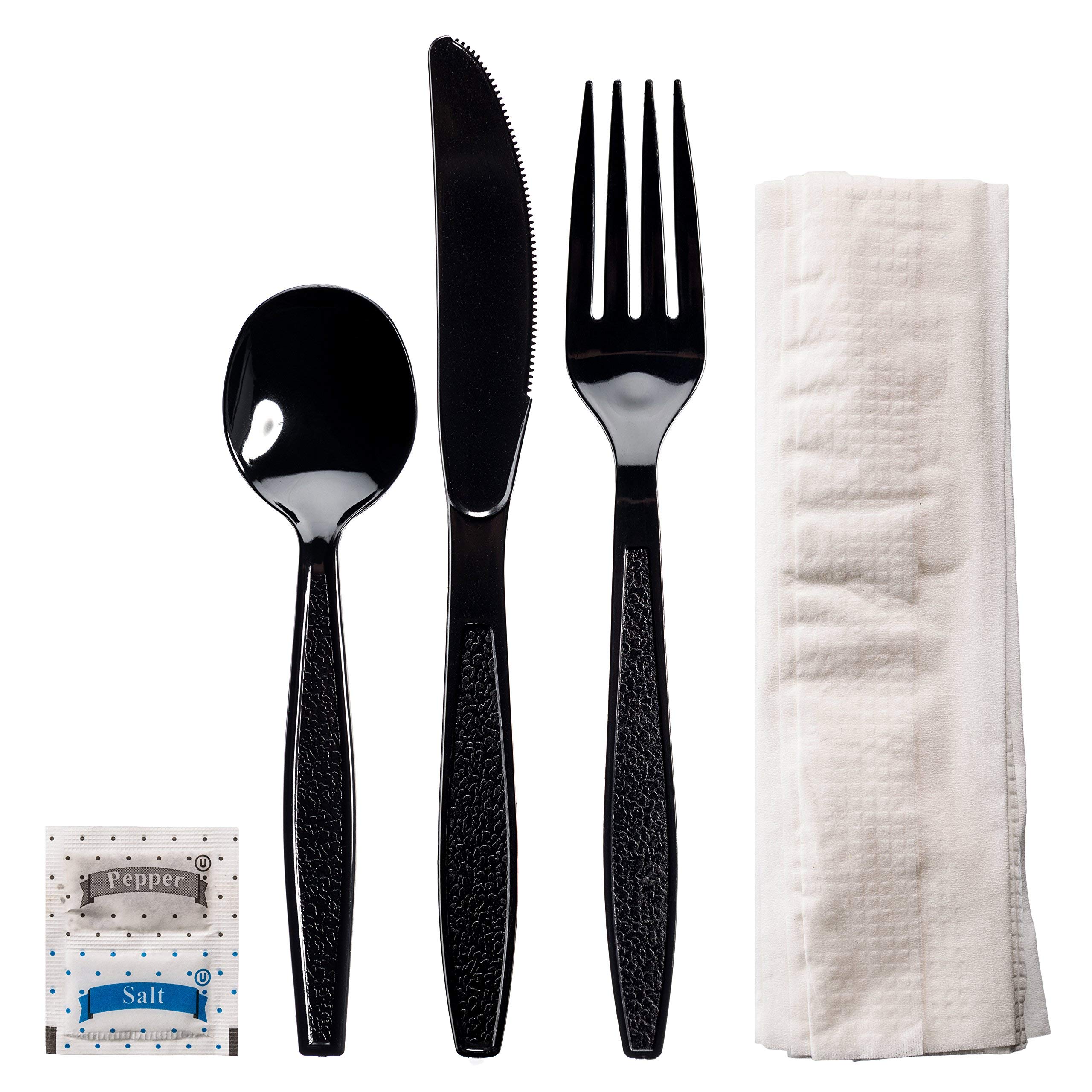 EcoPure Biodegradable 6-in-1 Heavy Duty Cutlery Set - 500 Pack (Fork, Knife, Spoon, Napkin, Salt & Pepper) - Individually Wrapped Eco-Friendly Utensils for Parties, Picnics, Catering & Takeout