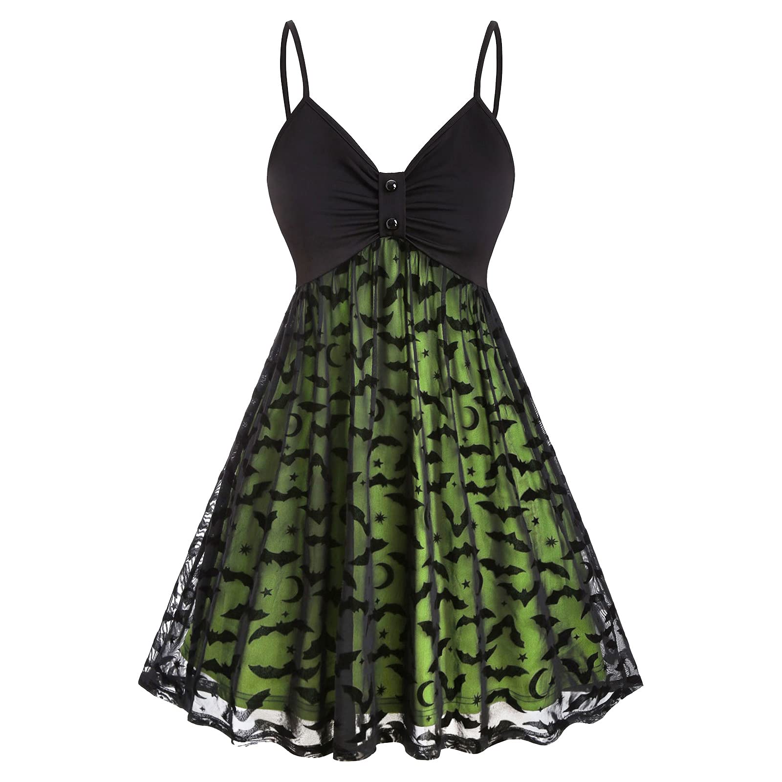 Gothic Women's Dress with Bat Belt - Vintage V-Neck Sleeveless Cocktail Party Dress for Halloween, Cosplay, Festival & Night Out | Elegant Gothic Fashion for Women