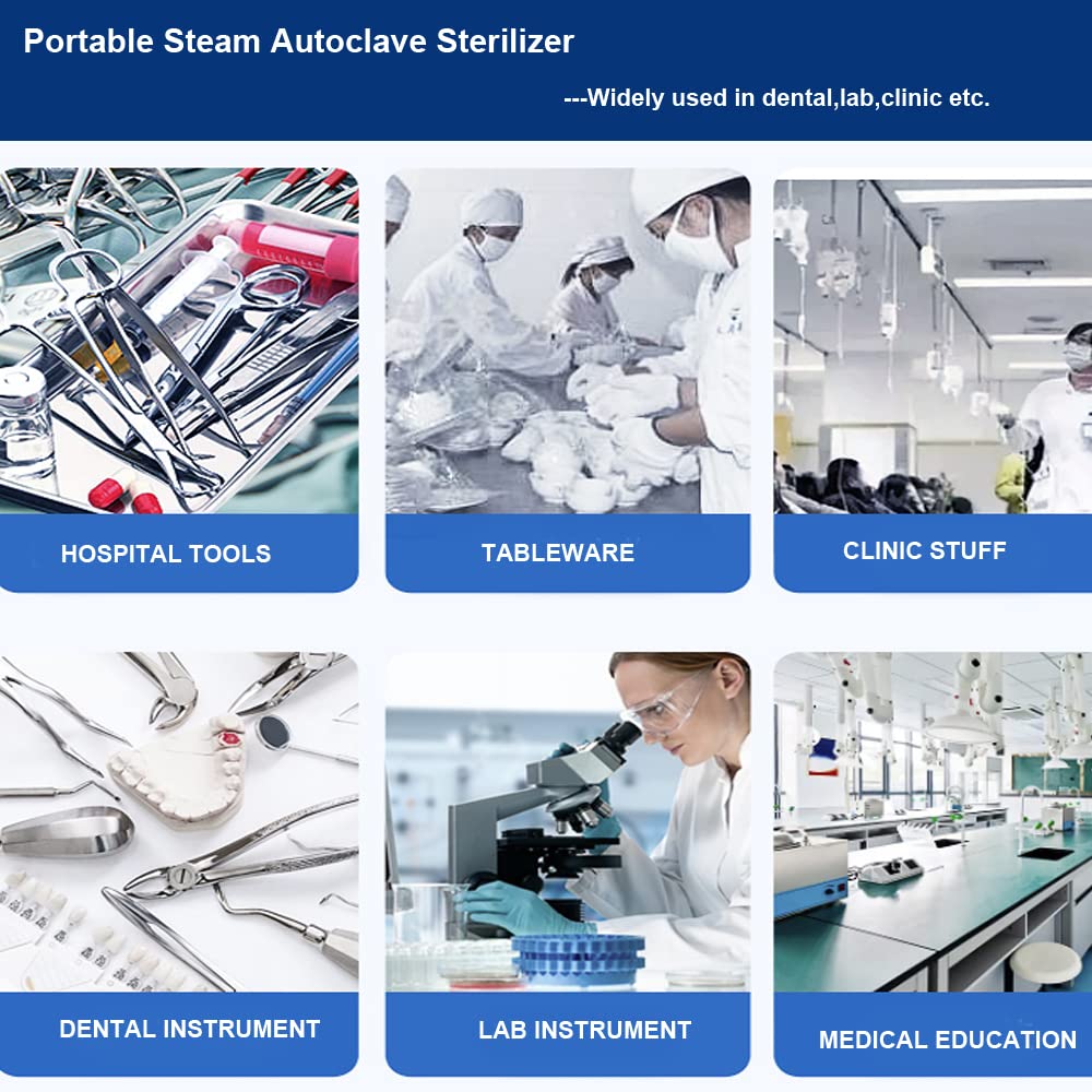 Portable 8L/8.4qt Stainless Steel Lab Autoclave Sterilizer - High Pressure Steam Cleaning Machine for Medical, Dental, Tattoo & Beauty Equipment Sterilization