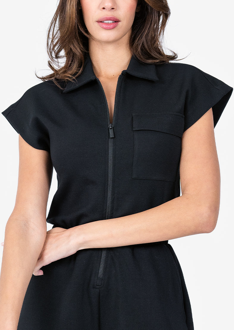 Women's All Around Lounge Romper - Soft Stretchy Black Jumpsuit for Home Relaxation, Yoga & Casual Outings | Comfortable Sleepwear & Loungewear