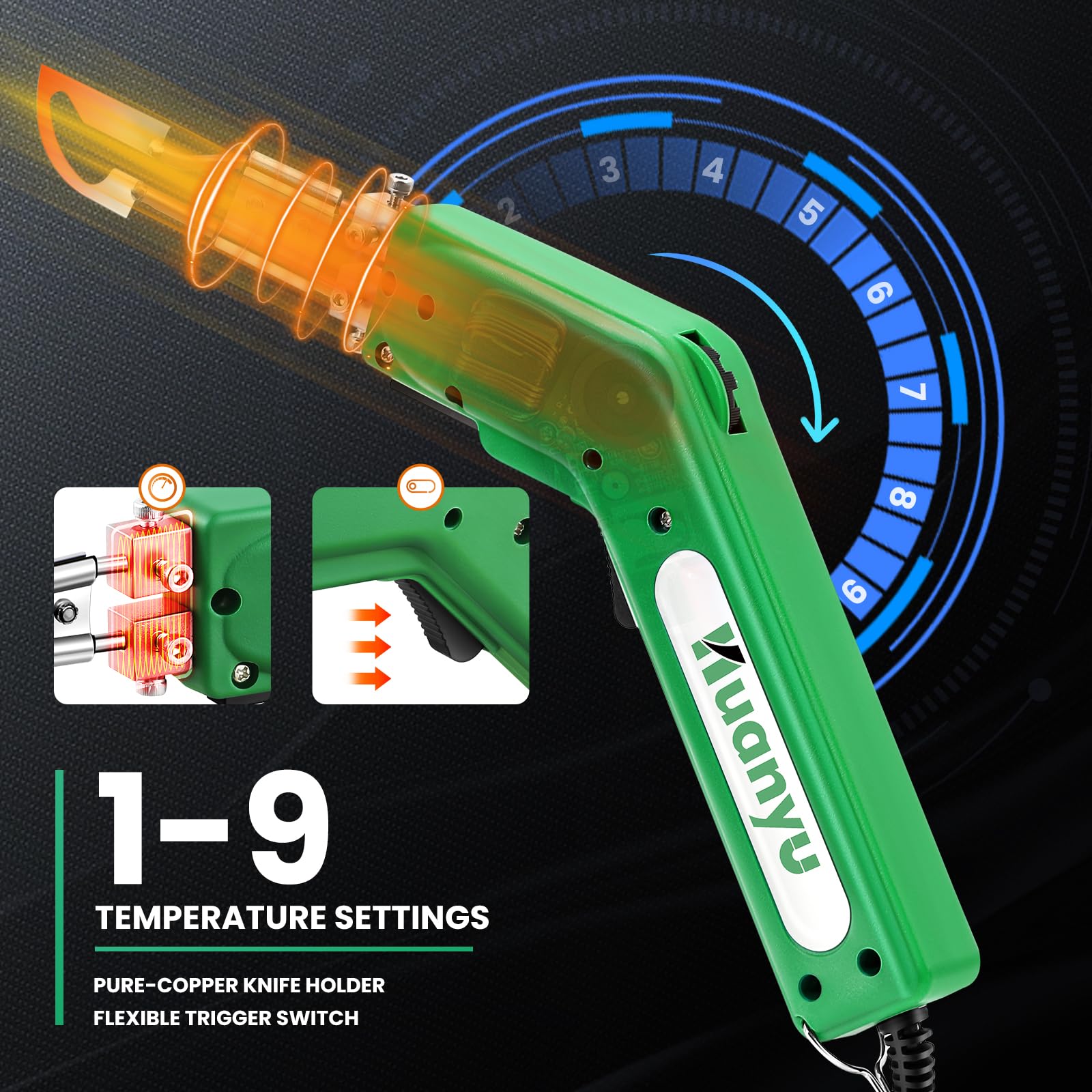 Huanyu 100W Hot Knife Fabric Cutter - 110V Electric Arc Knife with Adjustable Temperature up to 1112℉ for Cloth, Foam, Rope, Braided Belt Cutting | Perfect for DIY Crafts, Upholstery, and Marine Rope Work