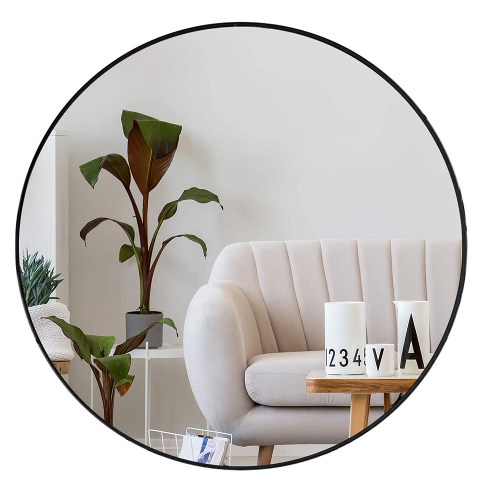 DHWH Round Wall Mirror - Aluminum Bathroom Shaving Mirror, Nordic Style Wall-Mounted Mirror for Bathroom, Bedroom & Porch (Black/White/Gold) | Perfect for Grooming, Home Decor & Small Spaces