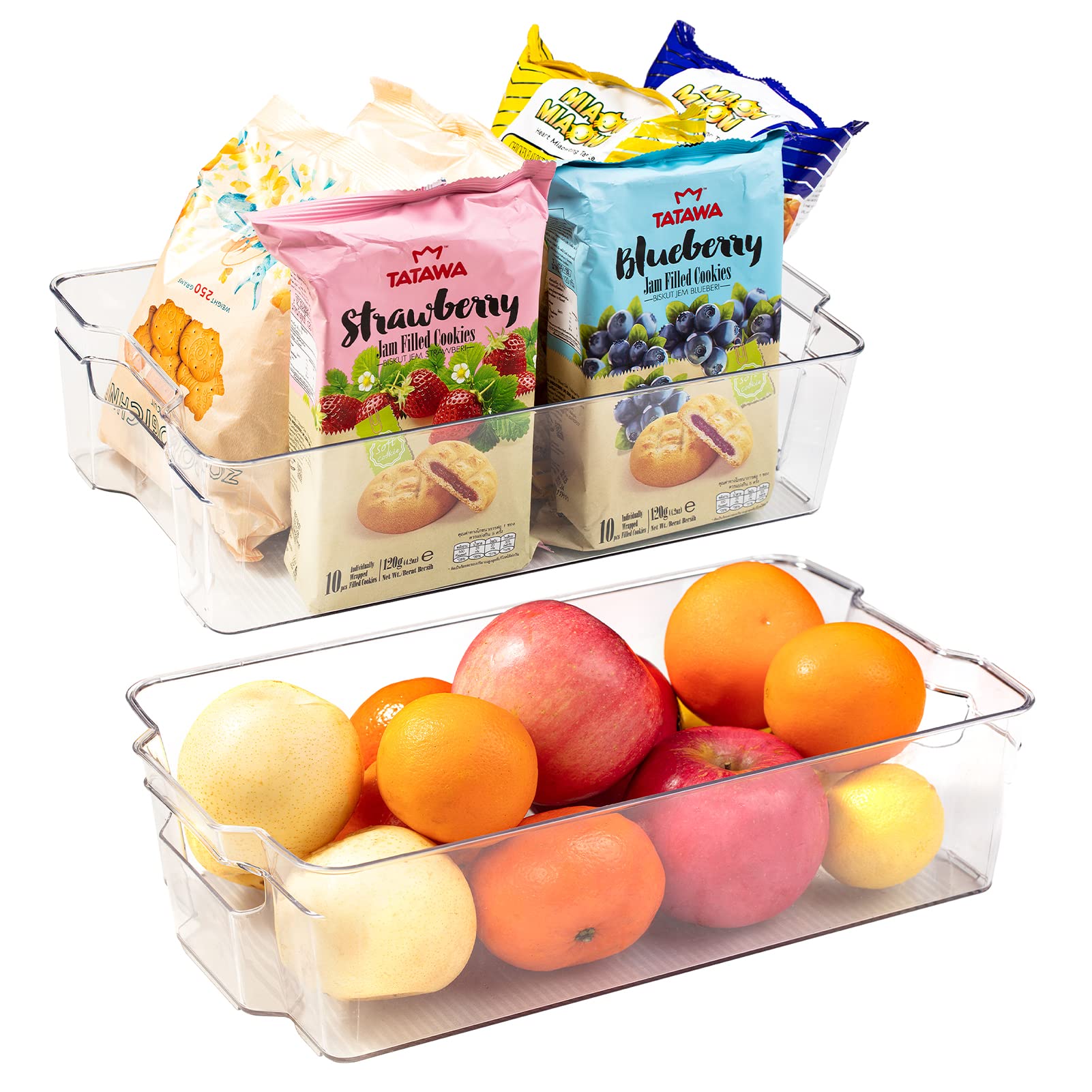TREBLEWIND X-Large Clear Plastic Refrigerator Organizer Bins Set of 2 - BPA Free Kitchen Storage Containers for Fruits, Vegetables & Leftovers | Perfect for Fridge, Pantry & Meal Prep Organization