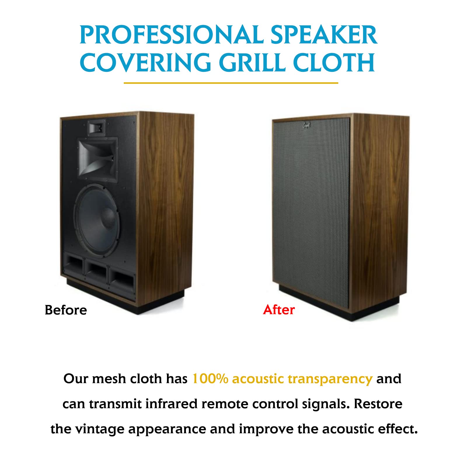 Premium Speaker Grill Cloth - Acoustic Fabric for Home & Stage Speakers, Audio Panels (65