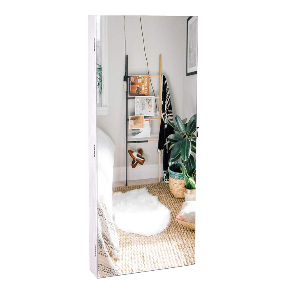 PVC Film Wall Mount Jewelry Cabinet with Full-Length Mirror, Lock & Hanging Door - Perfect for Bedroom Closet, Walk-In Wardrobe & Dressing Room Organization