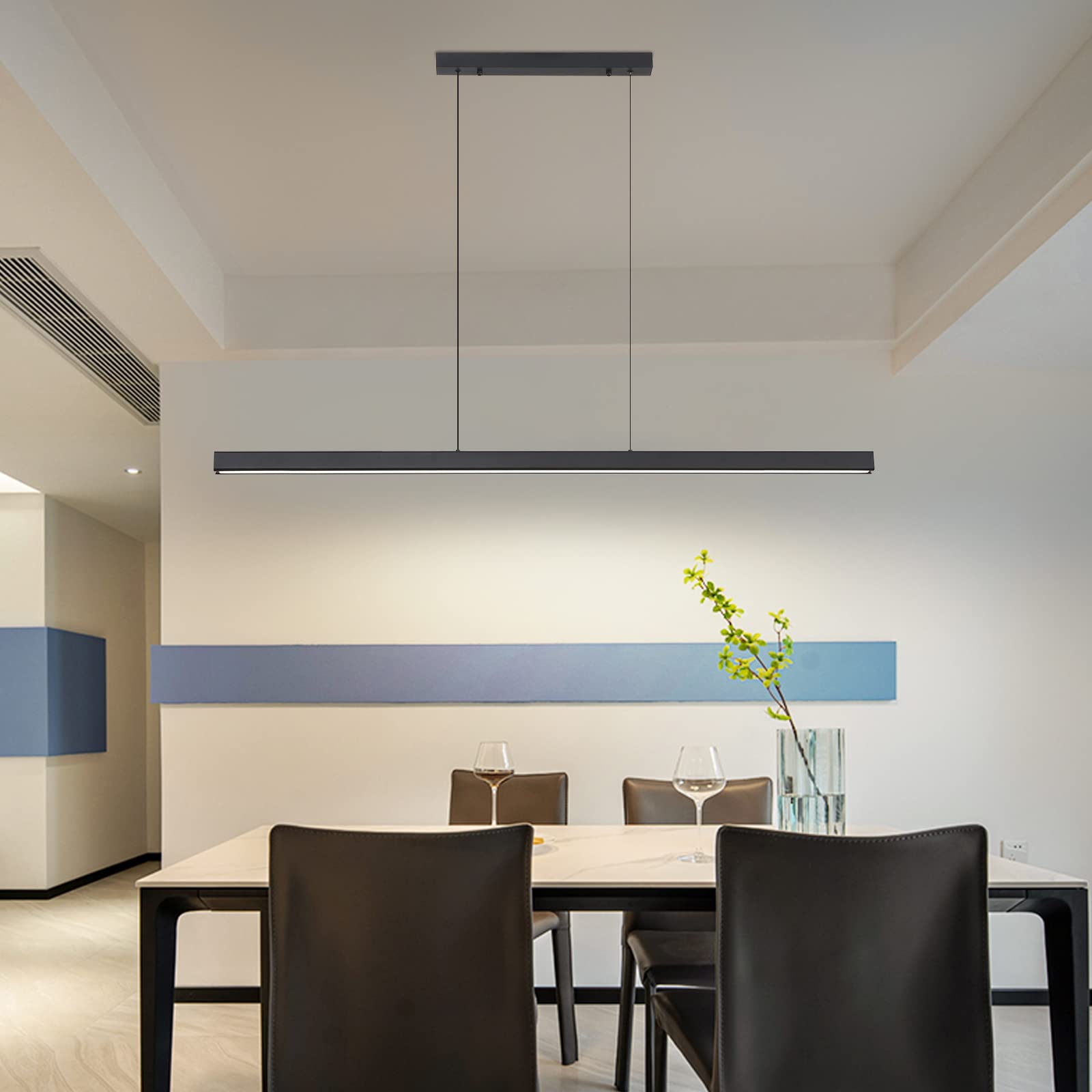 Modern 20W LED Linear Pendant Light Fixture with Remote - 39