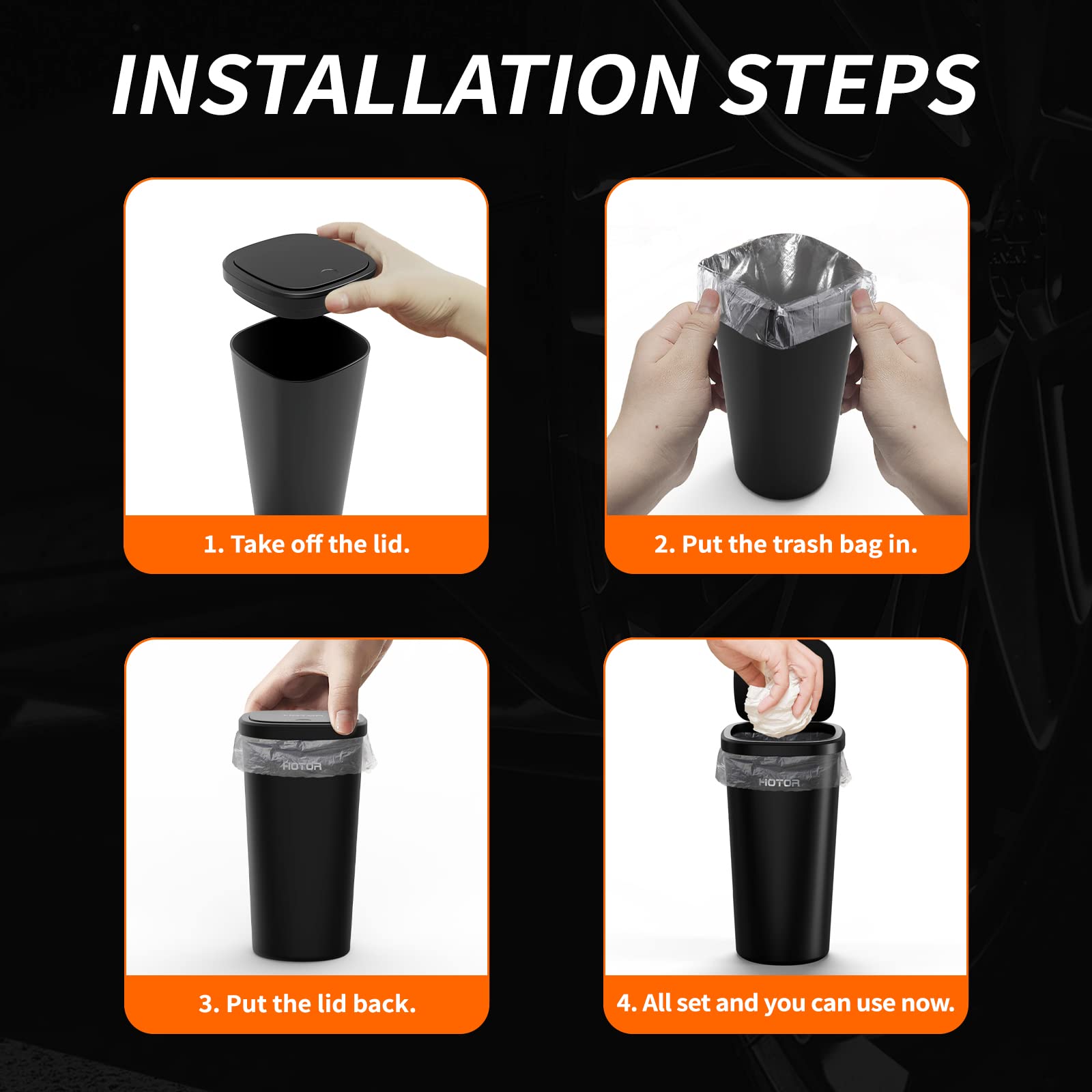 HOTOR Mini Plastic Car Trash Can Liner Refills - 90 Pack, Small Trash Bags for Vehicles, Office & Home Use - Perfect for Road Trips, Commuting & Workspace Organization