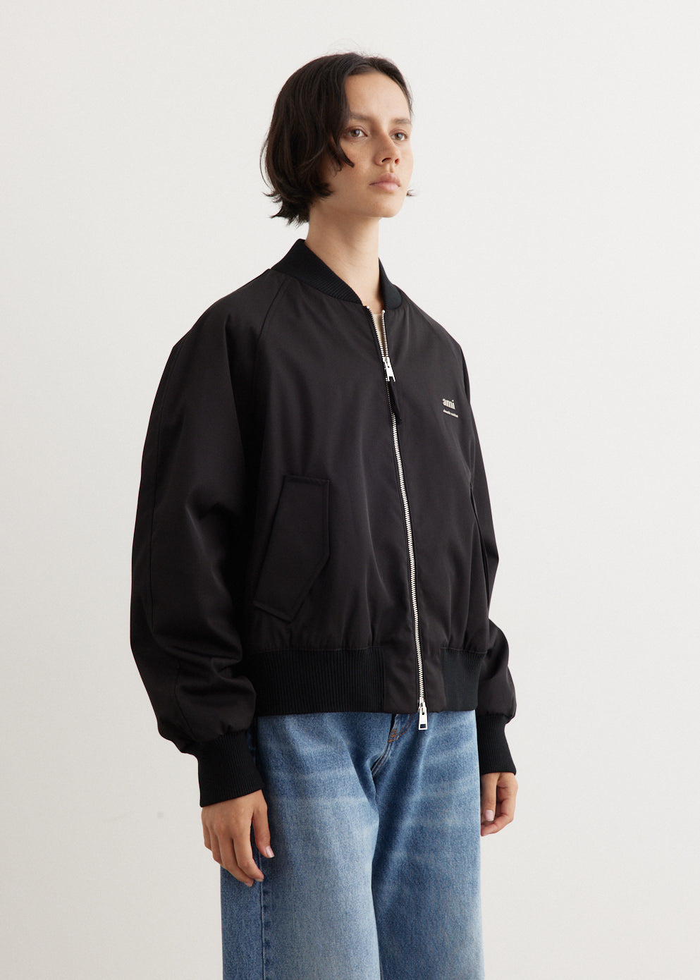 Ami Bomber Jacket FJK012 PA0007 - Stylish Black Men's Winter Coat for Outdoor Activities & Casual Wear