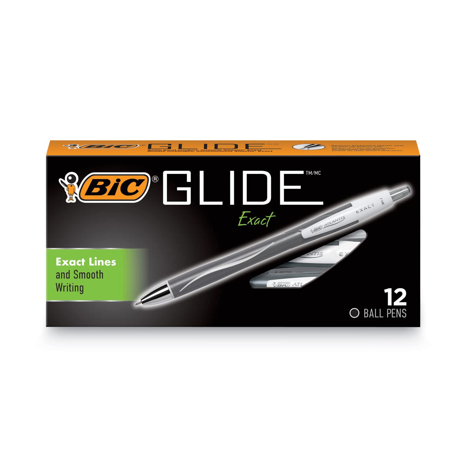 BIC Glide Exact Retractable Fine Point 0.7mm Pens - Black Ink, 12-Pack (VCGN11BK) - Smooth Writing for Office, School & Note Taking