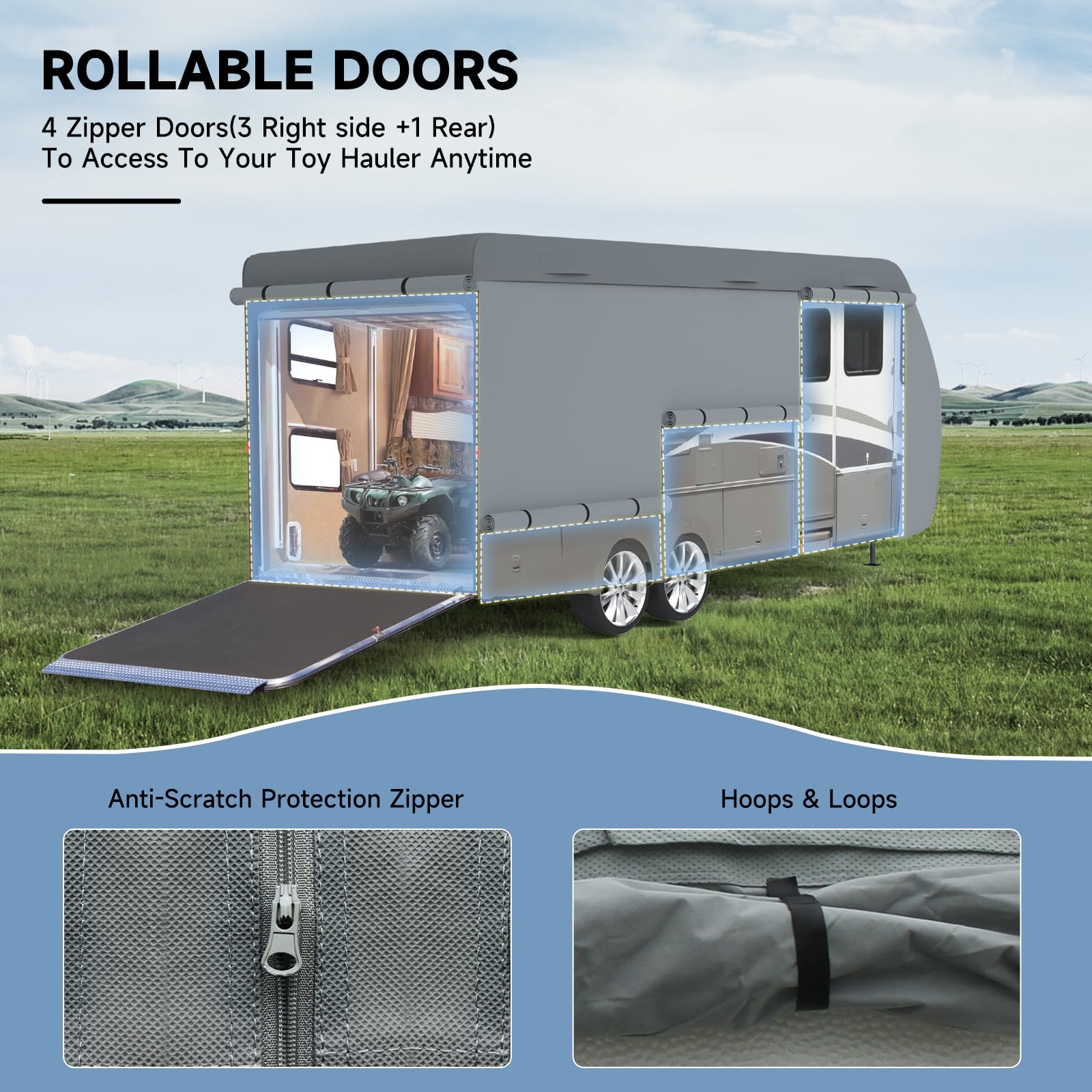 Heavy Duty 7-Layer RV Cover for 16'-18' Travel Trailers & Toy Haulers - Waterproof, Windproof with Tongue Jack Cover & Extra Straps - Perfect for Outdoor Storage, Winter Protection, and Long-Term RV Shelter