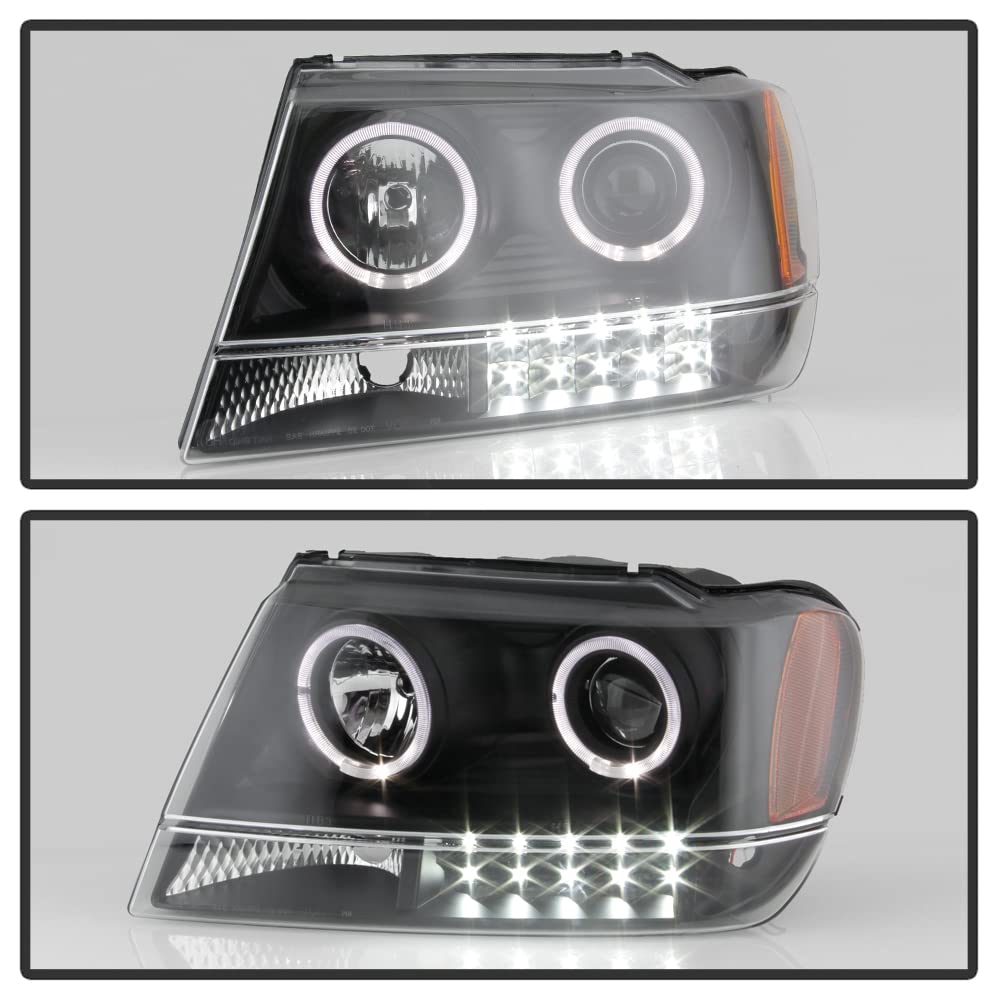 Premium Aftermarket LED Halo Headlights for 1999-2004 Jeep Grand Cherokee - Black/Clear Lens - High Visibility & Style Upgrade for Night Driving & Off-Road Adventures