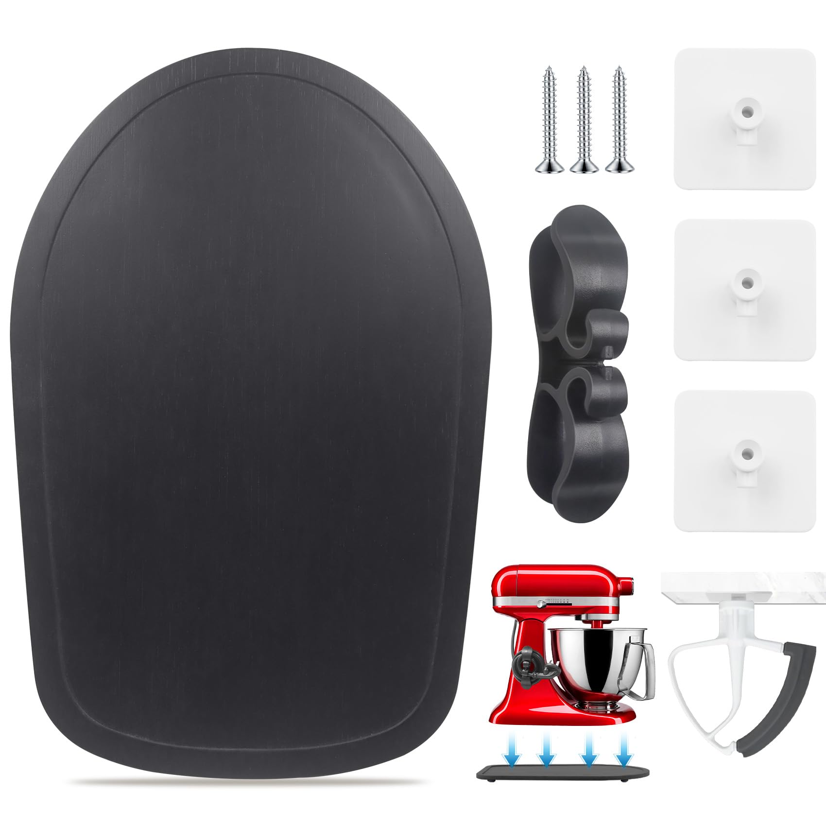 **KitchenAid Stand Mixer Organizer Set - Cord Holder & 3 Attachment Holders for 4.5-5 Qt Tilt-Head Mixers, Black - Perfect for Countertop Storage & Kitchen Organization**