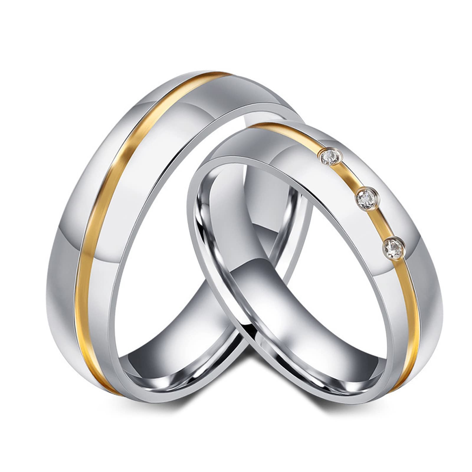Stainless Steel Silver & Gold Two-Tone Wedding Rings Set for Him and Her - Engraved Matching Bands for Anniversary, Proposal & Couple Jewelry Gifts