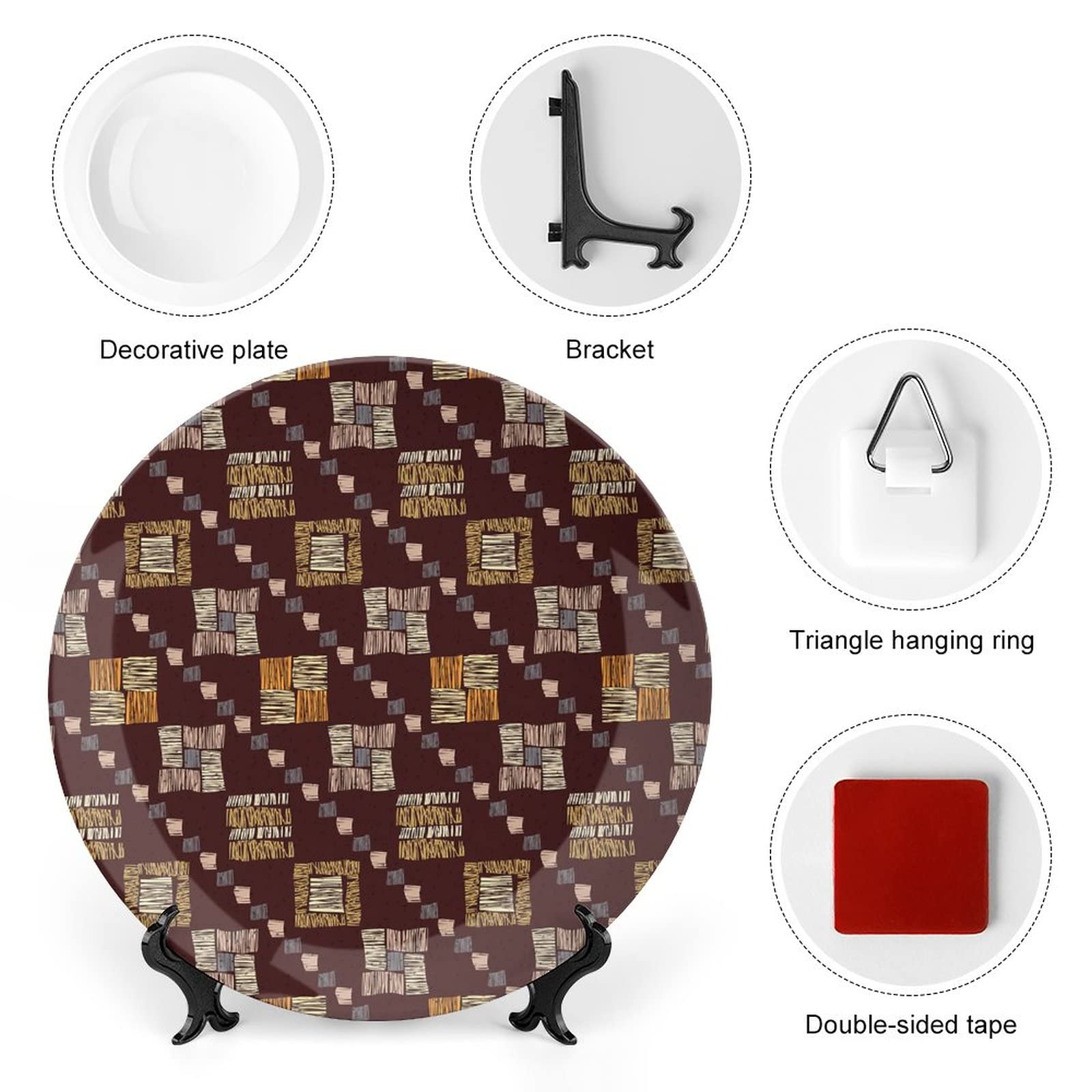 African Pattern Ceramic Plates Set - 6 Inch Decorative Dinner Plates with Abstract Diagonal Line Design for Dining, Parties, Weddings & Home Decor - Handcrafted Artisan Plates for Table Setting & Wall Display