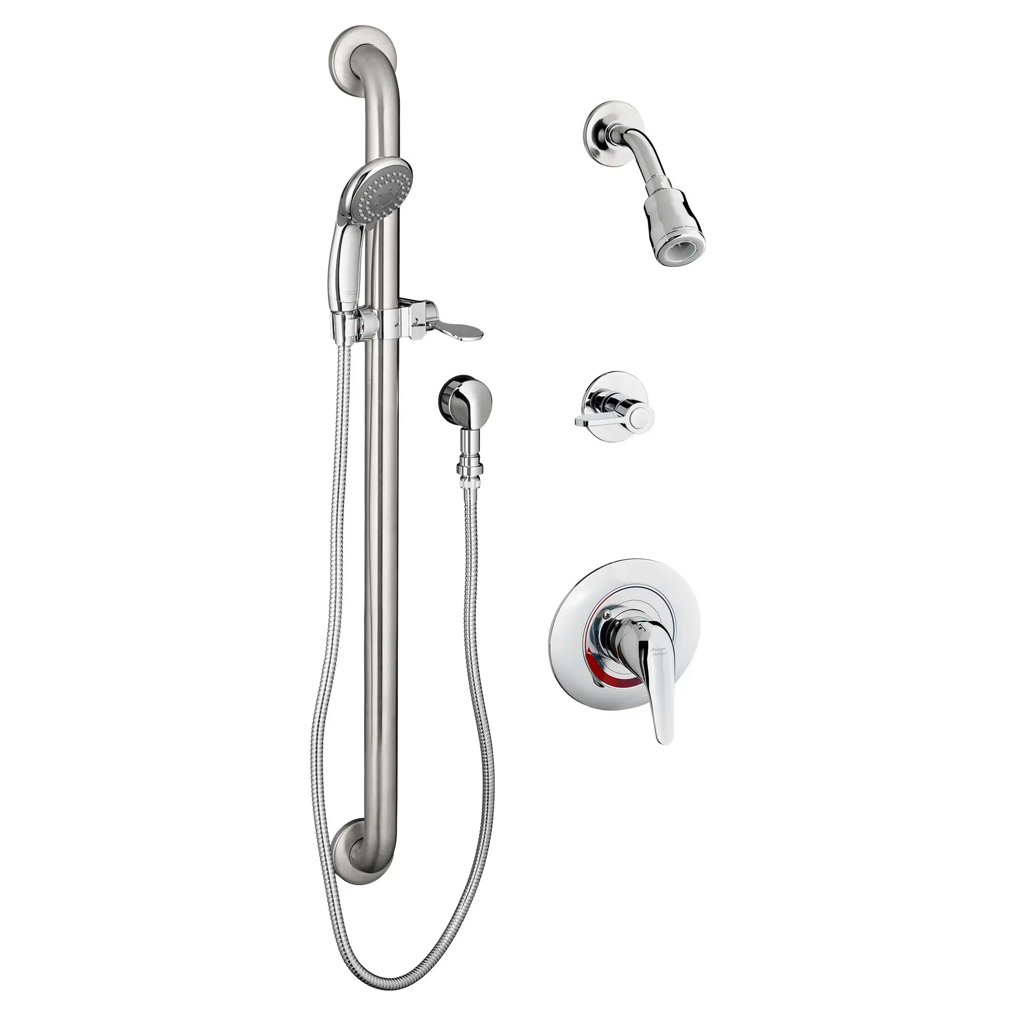 Commercial ADA Compliant Shower System with Adjustable Slide Grab Bar & 1.5 GPM Water-Saving Showerhead - Ideal for Hotels, Gyms & Accessible Bathrooms