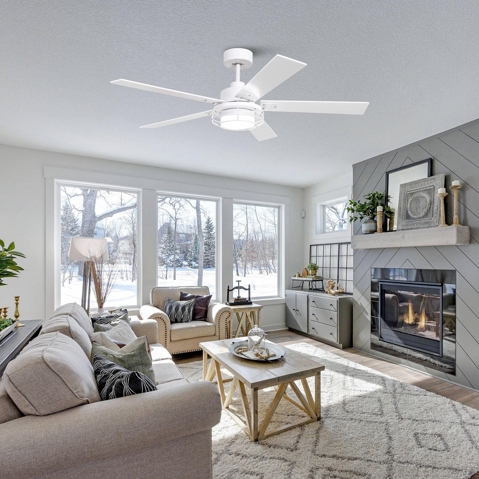 52 Inch Bernice DC Motor Industrial Ceiling Fan with LED Light and Remote Control - Perfect for Warehouses, Garages, and Large Spaces