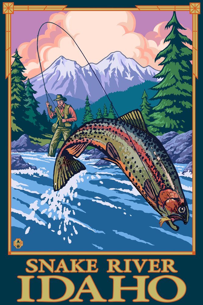 Signed Snake River Idaho Fly Fishing Art Print - 24x36 Wall Decor Poster for Home, Office & Cabin | Scenic Landscape Master Print