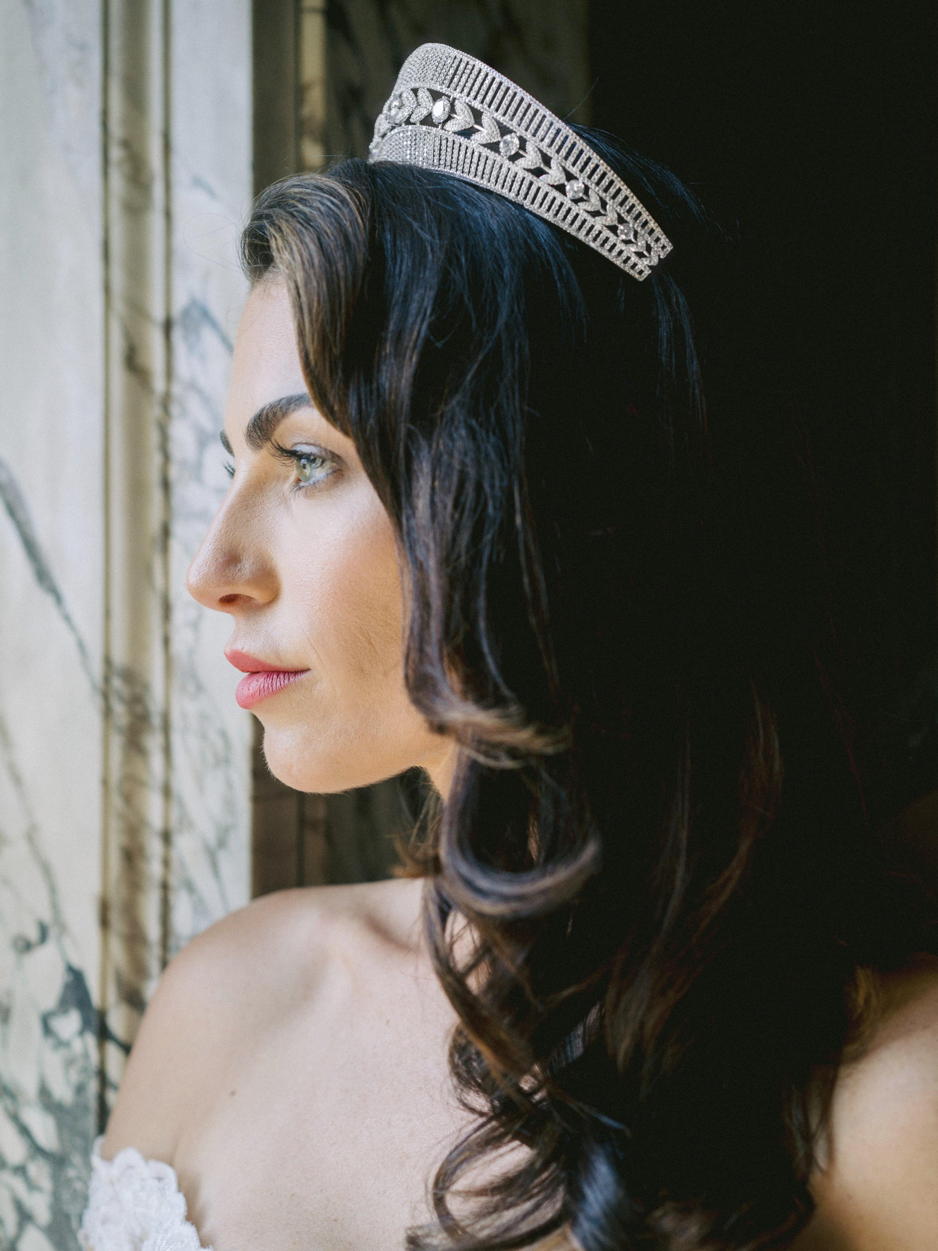 QUINN Simulated Diamond Bridal Tiara - Sparkling Crystal Wedding Headpiece for Bride, Princess, Prom & Special Occasions