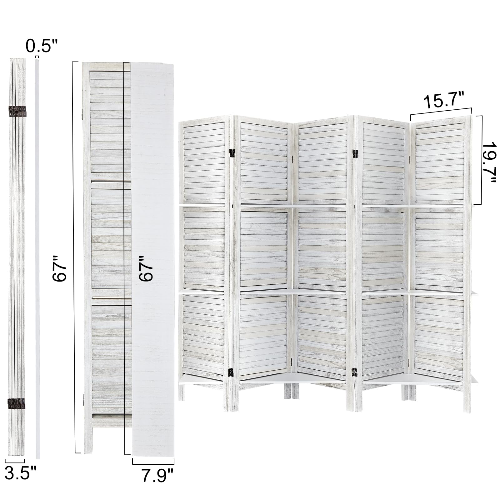 5.6 Ft Tall Wood Room Divider with Shelves - Folding Privacy Screen & Partition Panel for Home, Office, or Studio - Coconut Finish, 5 Panel - Perfect for Creating Separate Spaces in Living Rooms, Bedrooms, or Workspaces