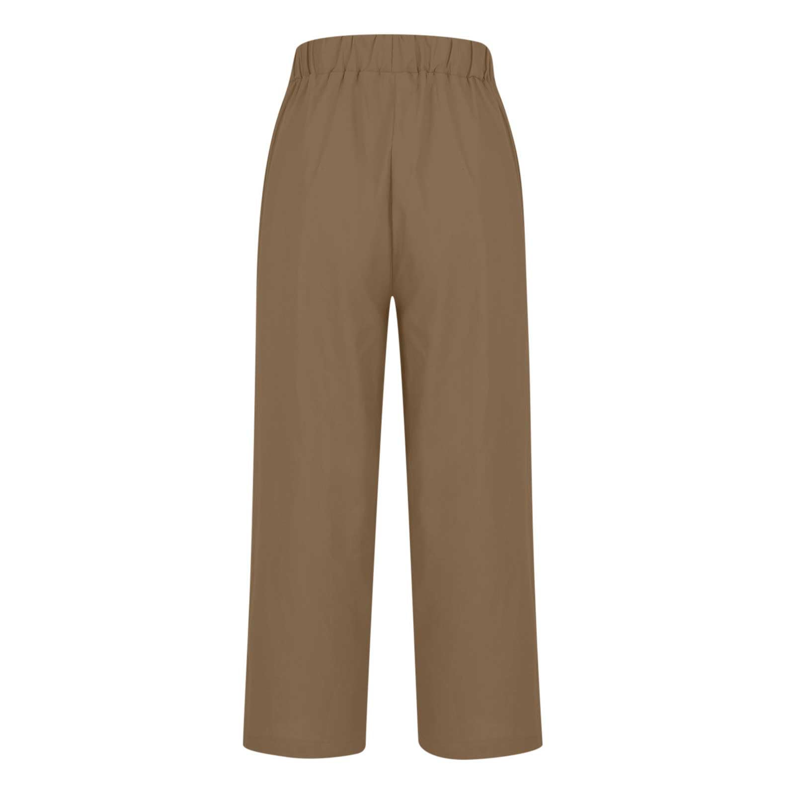 Women's Cropped Linen Pants for Summer - Elastic Waist Straight Leg Beach Trousers - Plus Size Casual Pants for Vacation, Travel & Outdoor Activities
