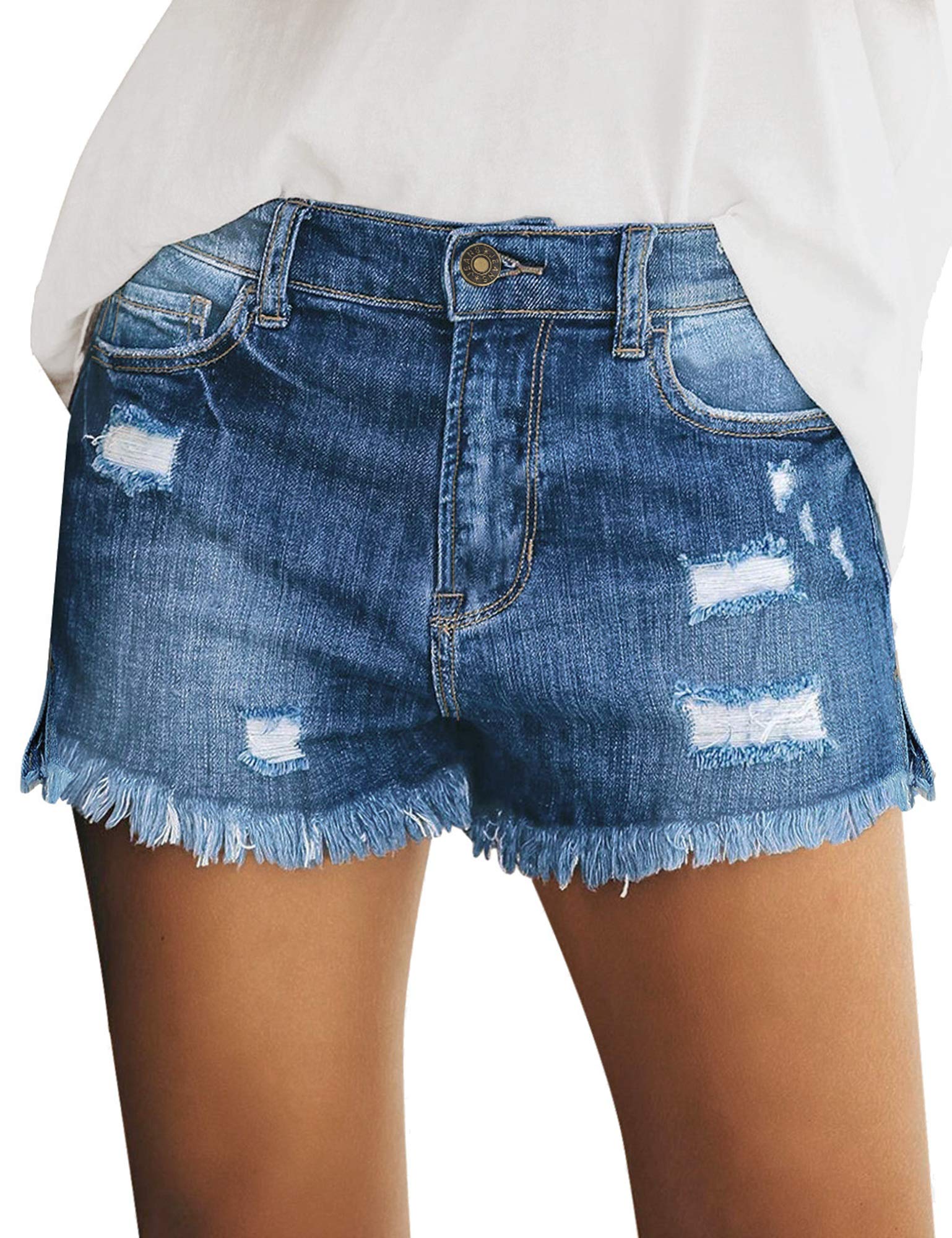 Stylish Women's Ripped Distressed Denim Shorts - High Waisted Stretch Jean Shorts for Summer | Casual Outfit, Beach, Travel & Streetwear Fashion