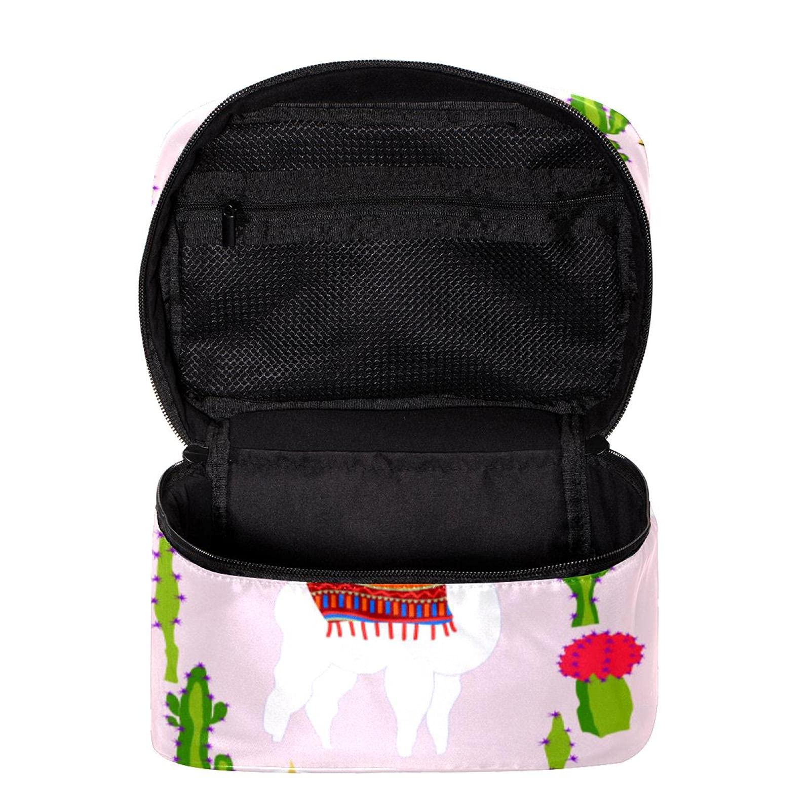 Stylish Tribal Llama Cactus Print Travel Makeup Bag - Large Cosmetic Organizer with Zipper for Women & Girls | Perfect for Vacation, Gym, Beach & Daily Essentials Storage (Green & Pink Pattern)